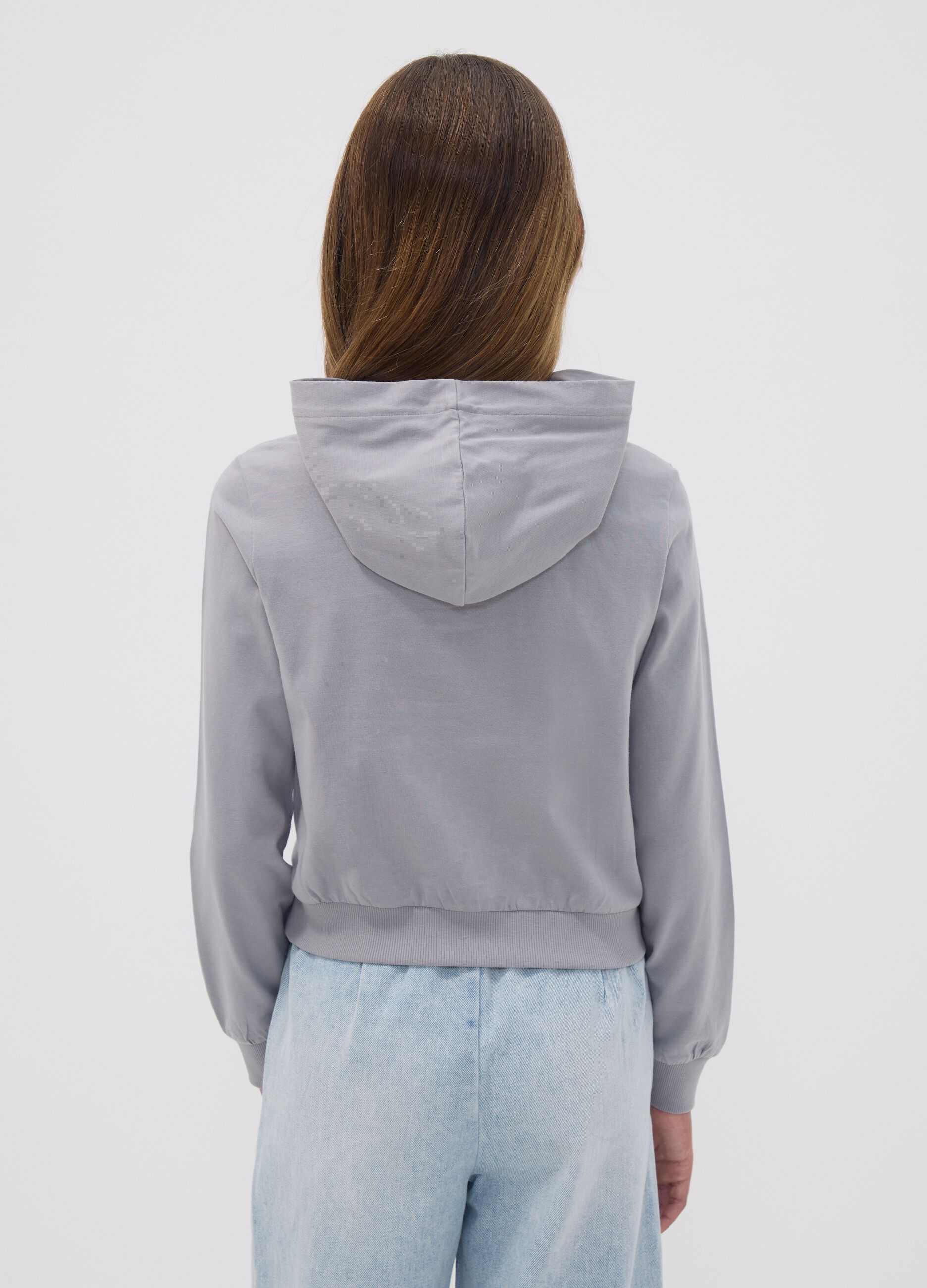 Grey pure cotton hoodie with Lilo & Stitch print for girls