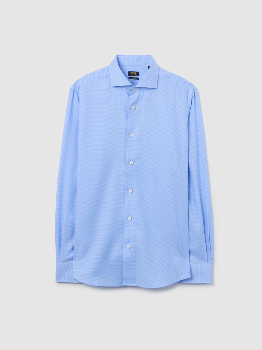 Blue slim-fit cotton shirt_0