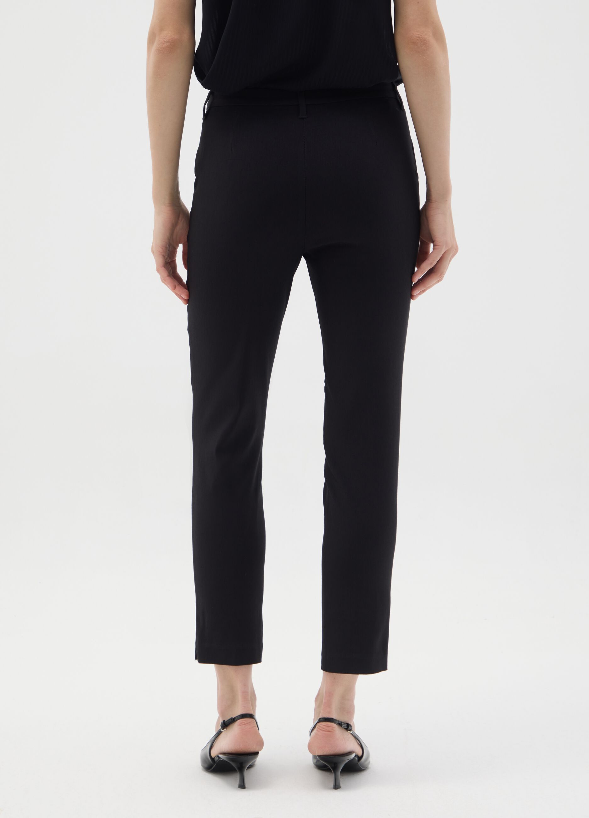 Black Viscose Blend Slim Fit Trousers