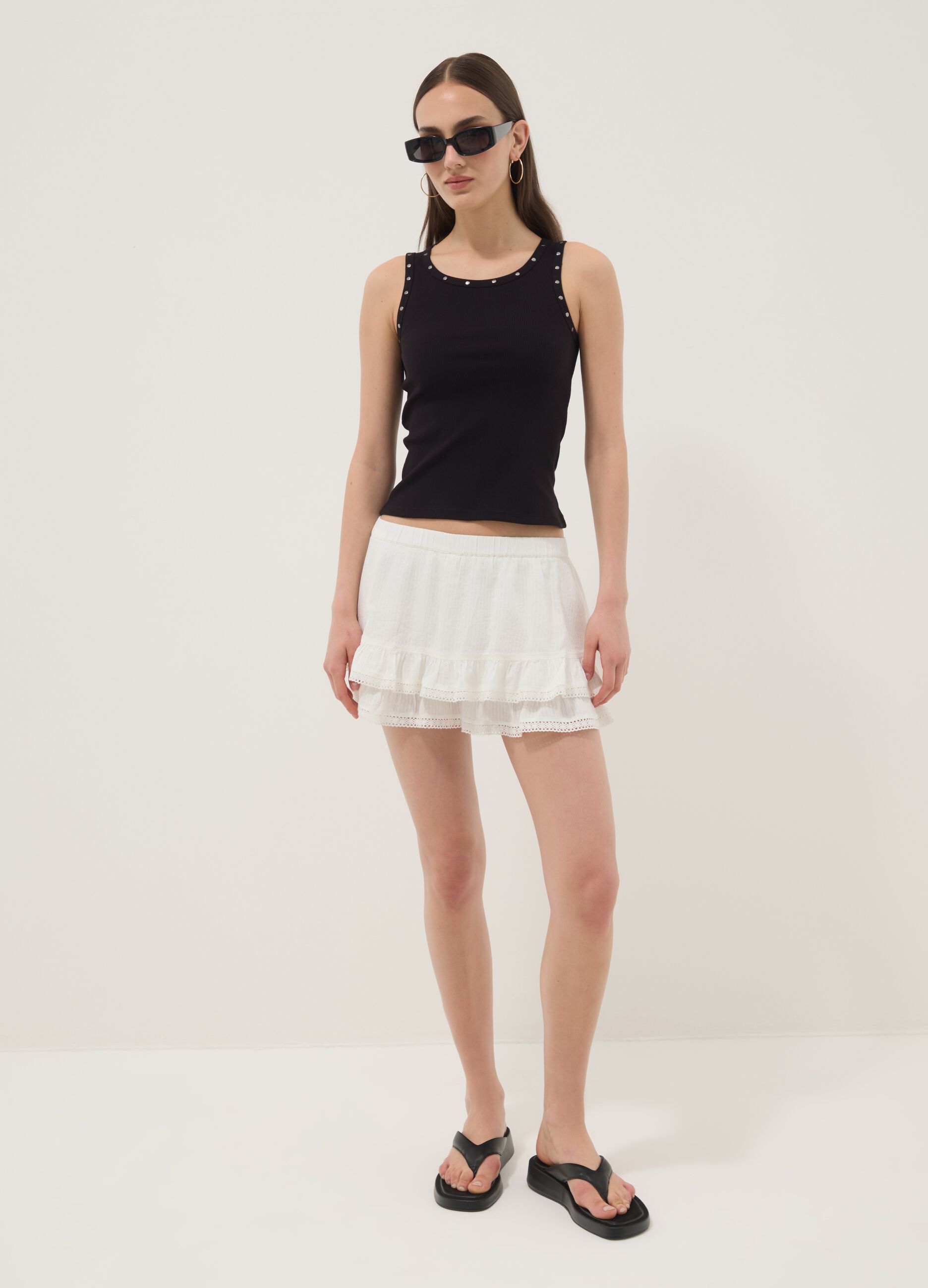 Blue stretch cotton tank top with studs