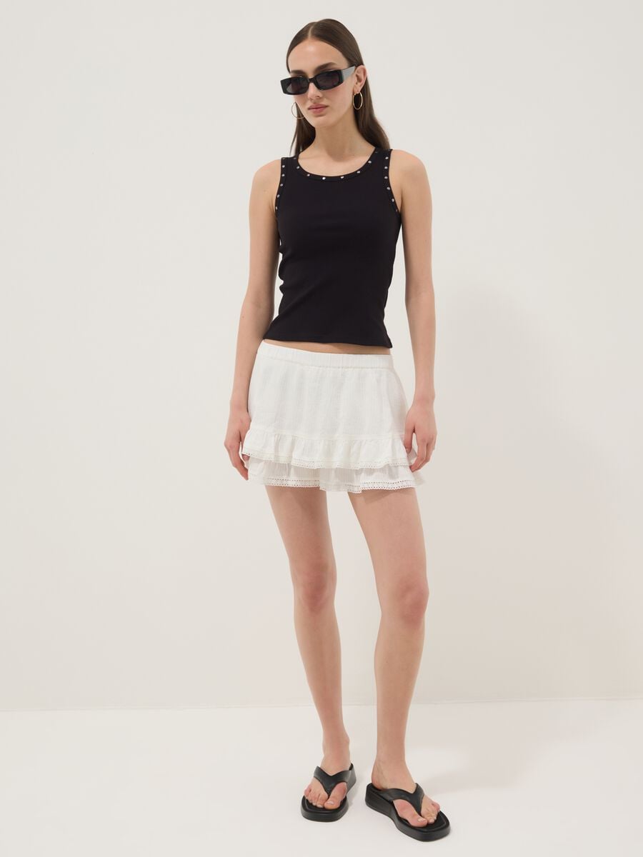 Tank top blu in cotone elasticizzato con borchie_2