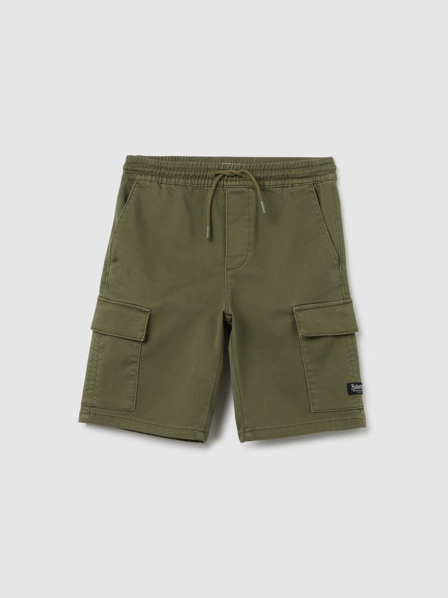 Bermuda da ragazzo in misto cotone verde regular fit_0