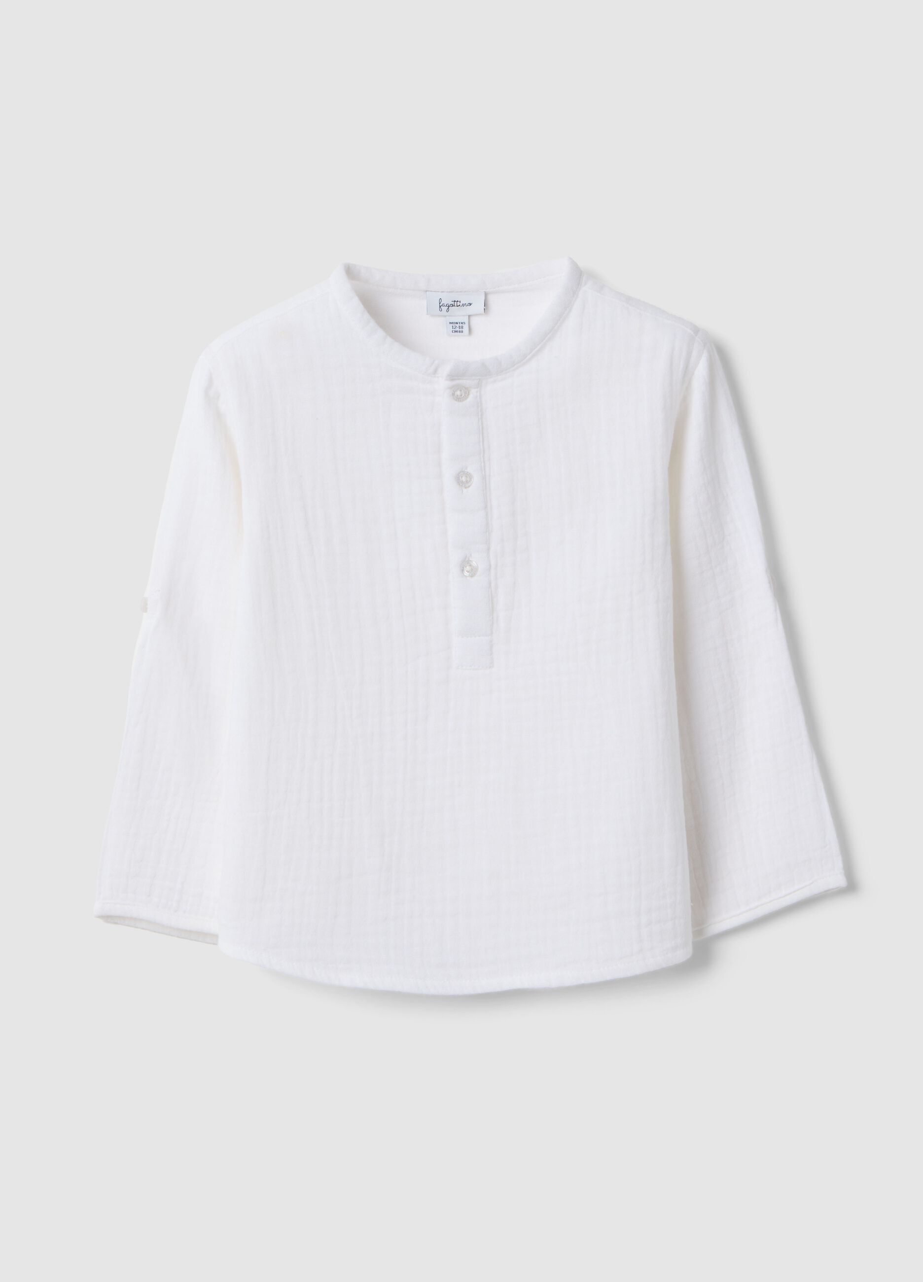 Camicia in puro cotone bianca da bimbo regular fit con collo coreano