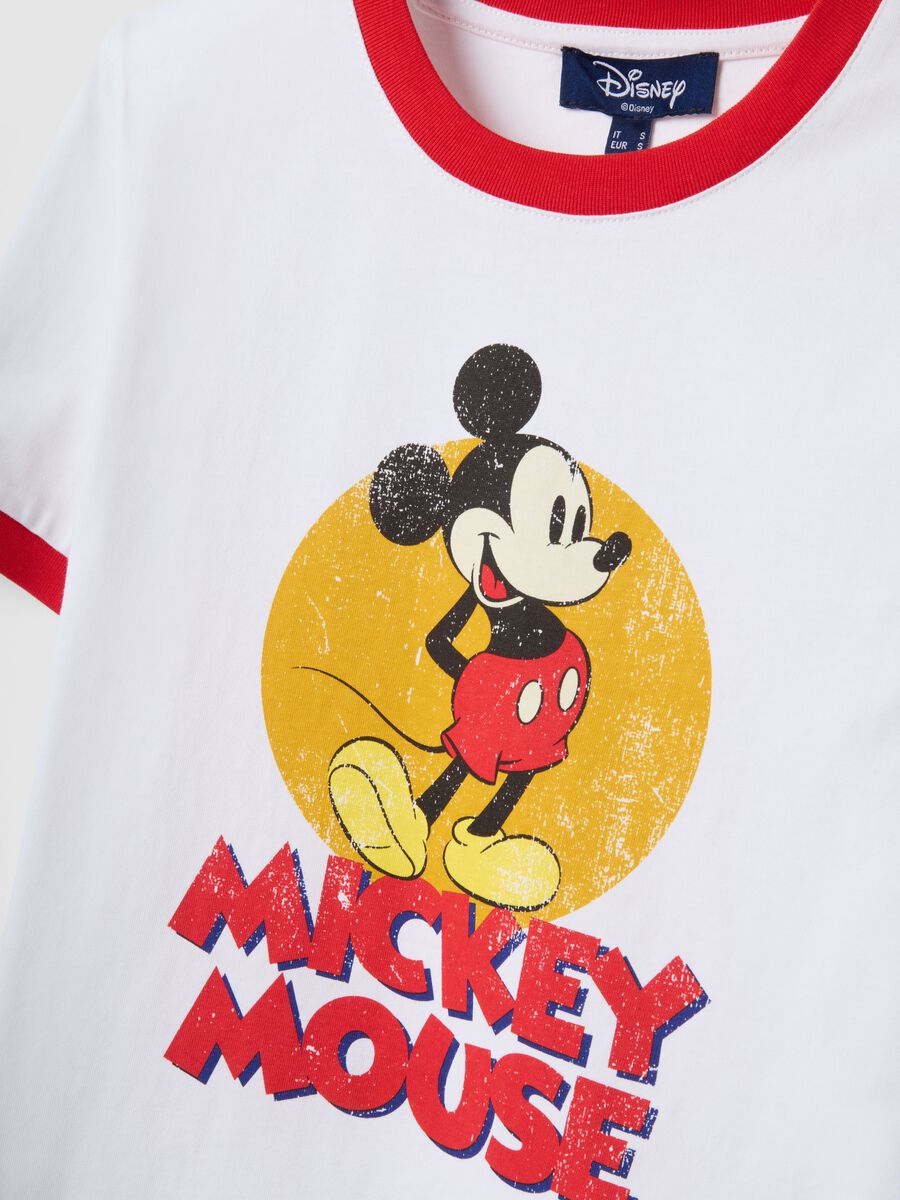 Regular fit white pure cotton t-shirt featuring Mickey Mouse print_5