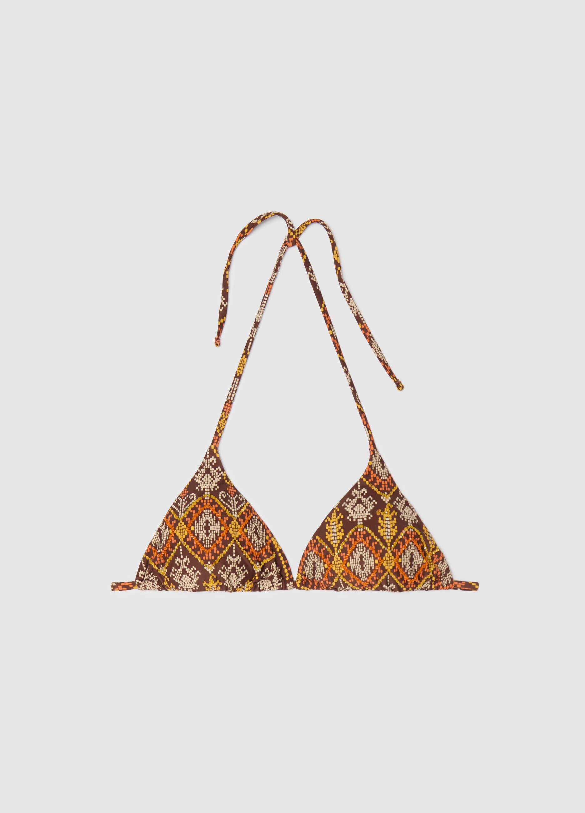 Triangle bikini top with geometric pattern