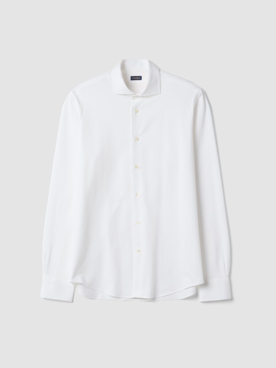 Camicia knit bianca in puro cotone con collo classico regular fit_0