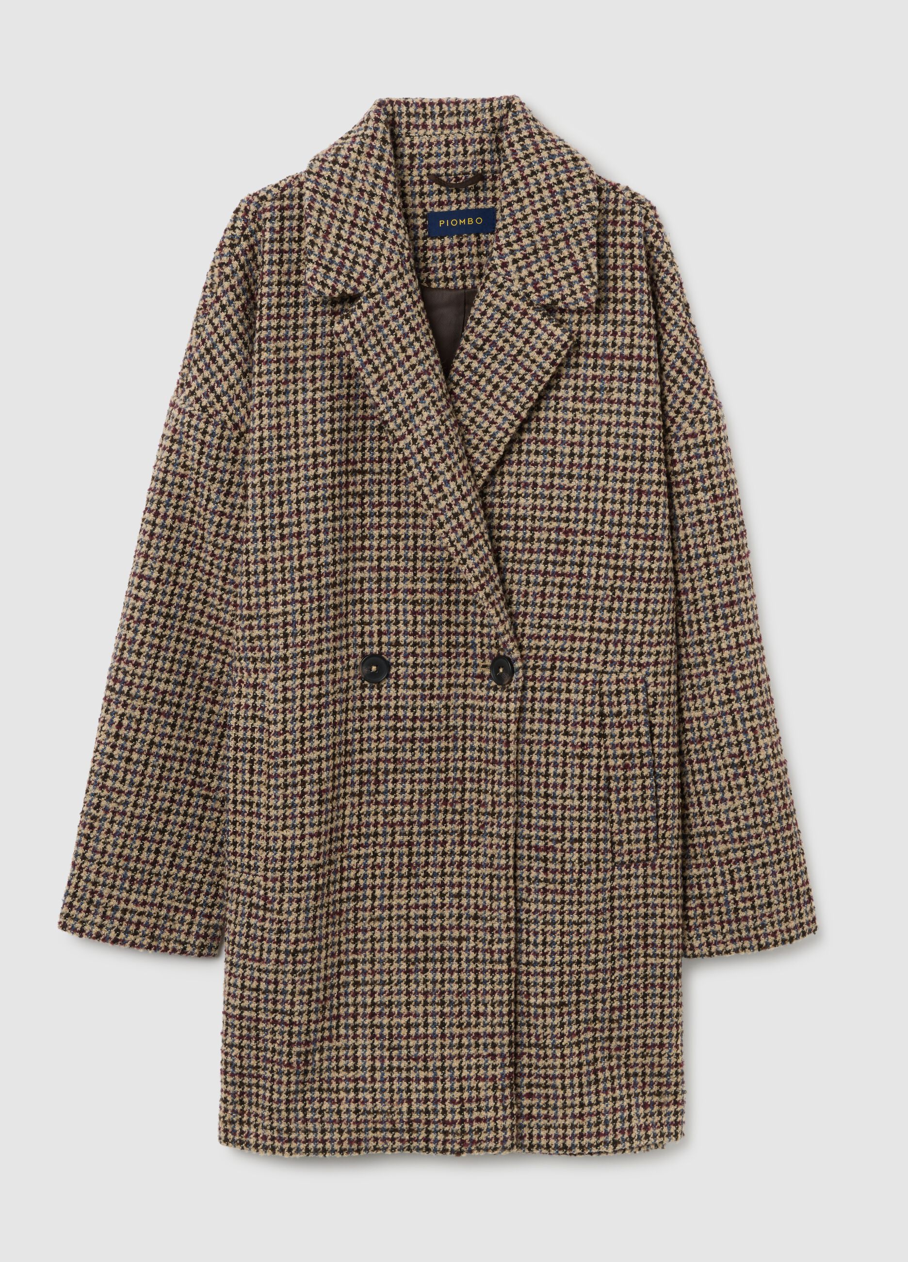 Multicolour check wool-blend oversized coat