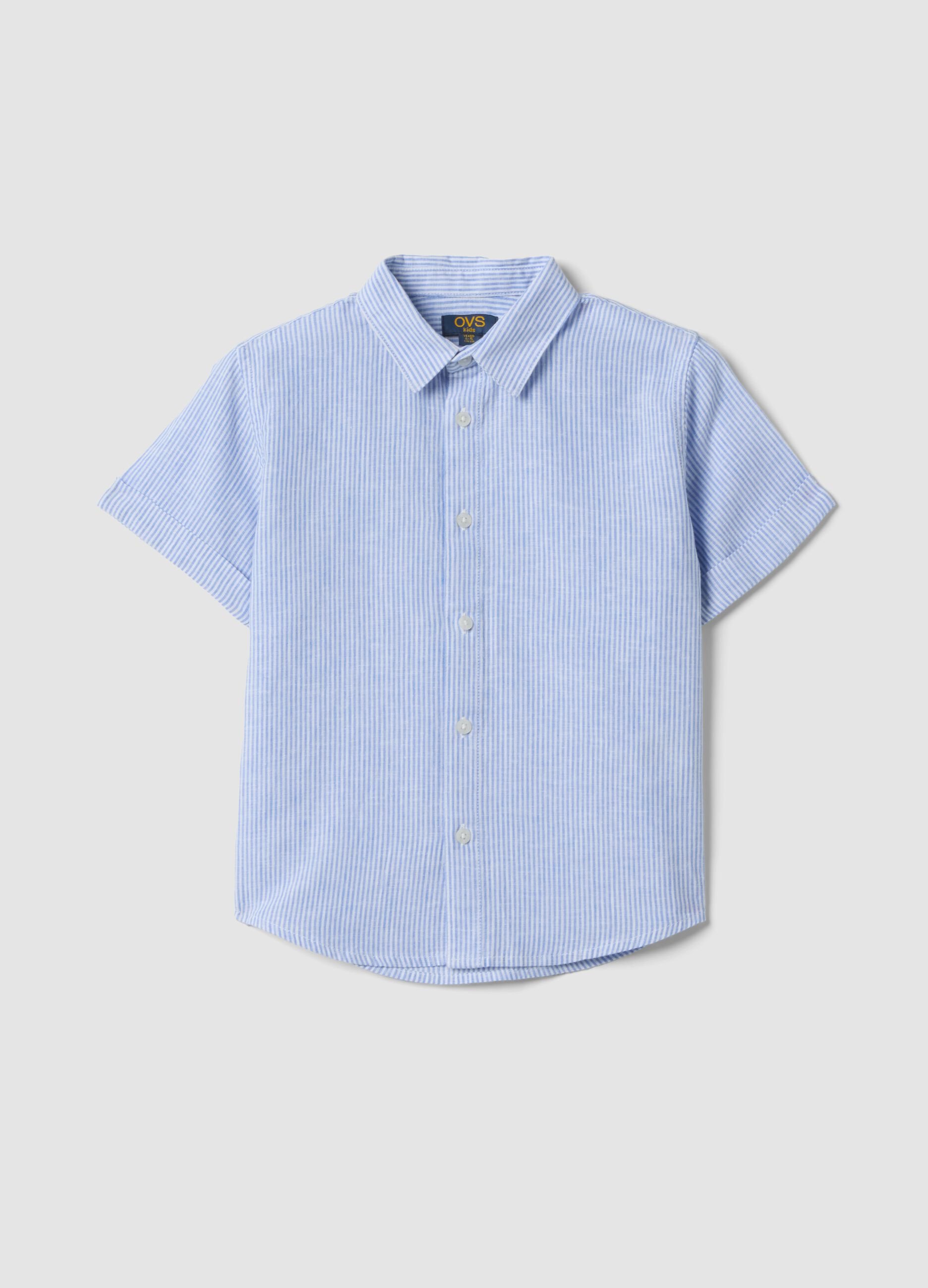 Boys&rsquo; light blue striped linen-cotton blend shirt, regular fit