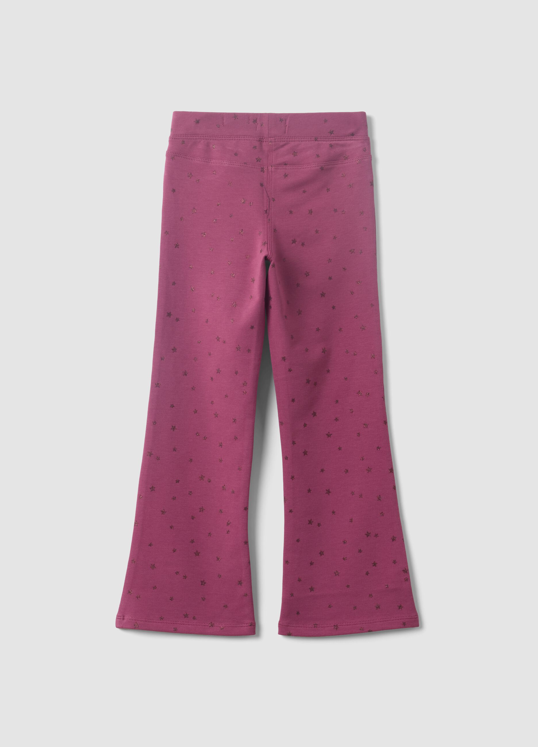 Girls&rsquo; purple flared stretch-cotton trousers with star print