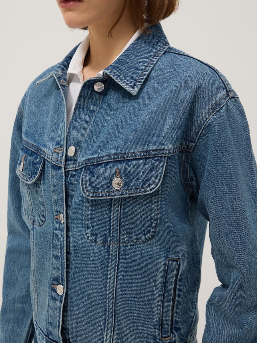 Giacca in puro cotone denim blu regular fit_4