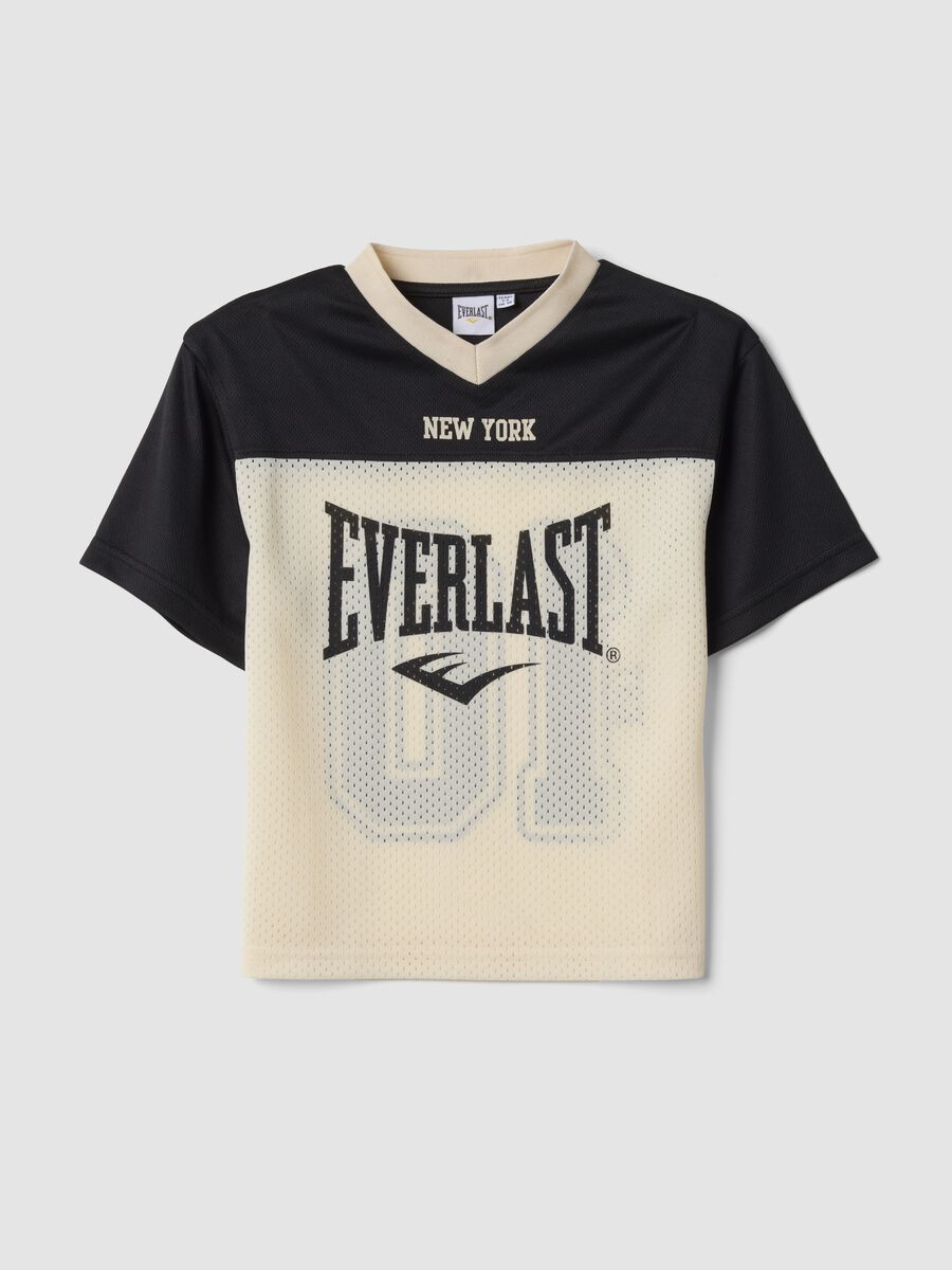 Beige kids&rsquo; short-sleeve V-neck oversized T-shirt_0