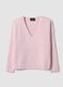 Pink stretch wool jumper with deep V-neck and oversized fit_0