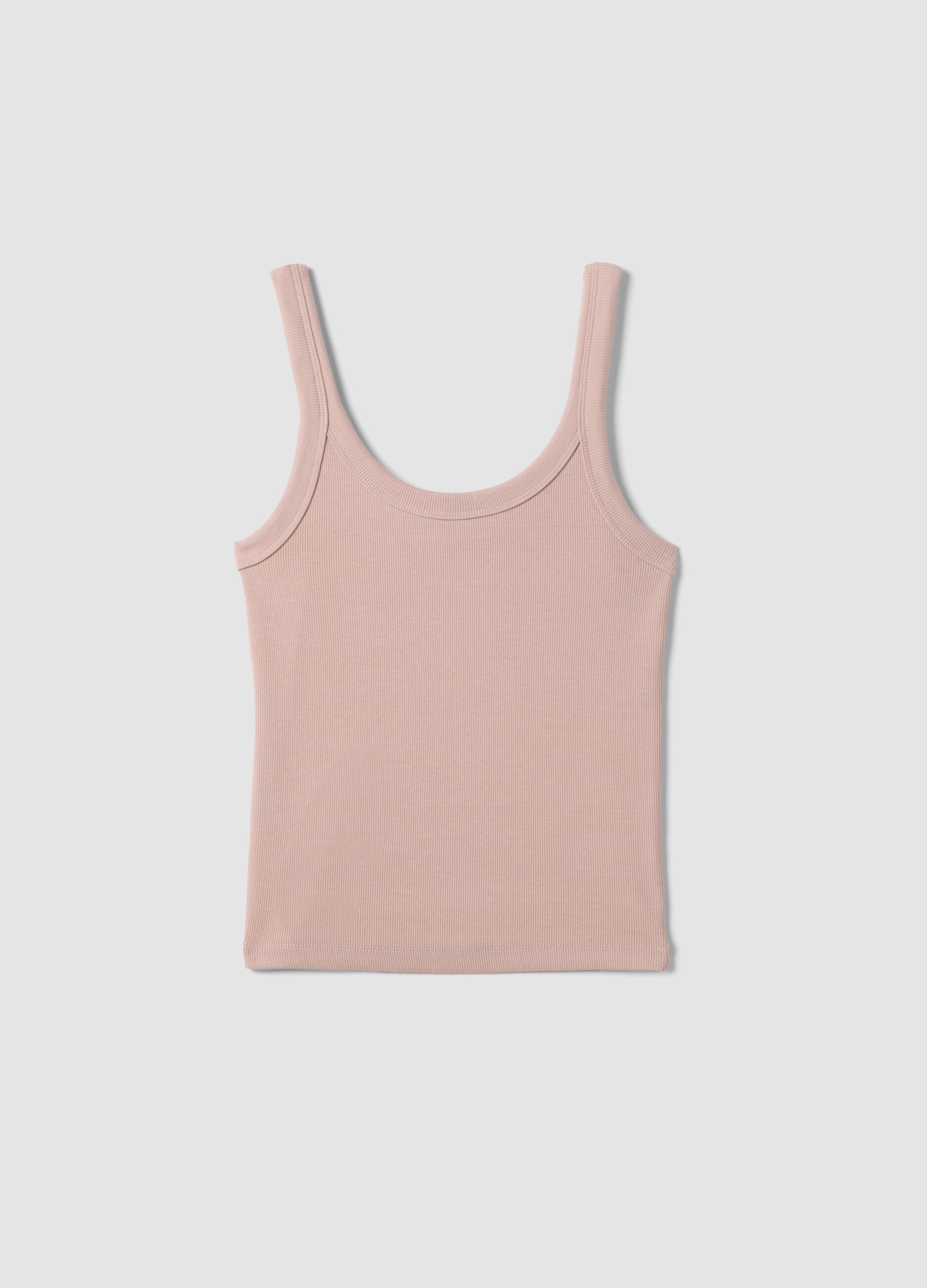Pink fitted stretch cotton vest top