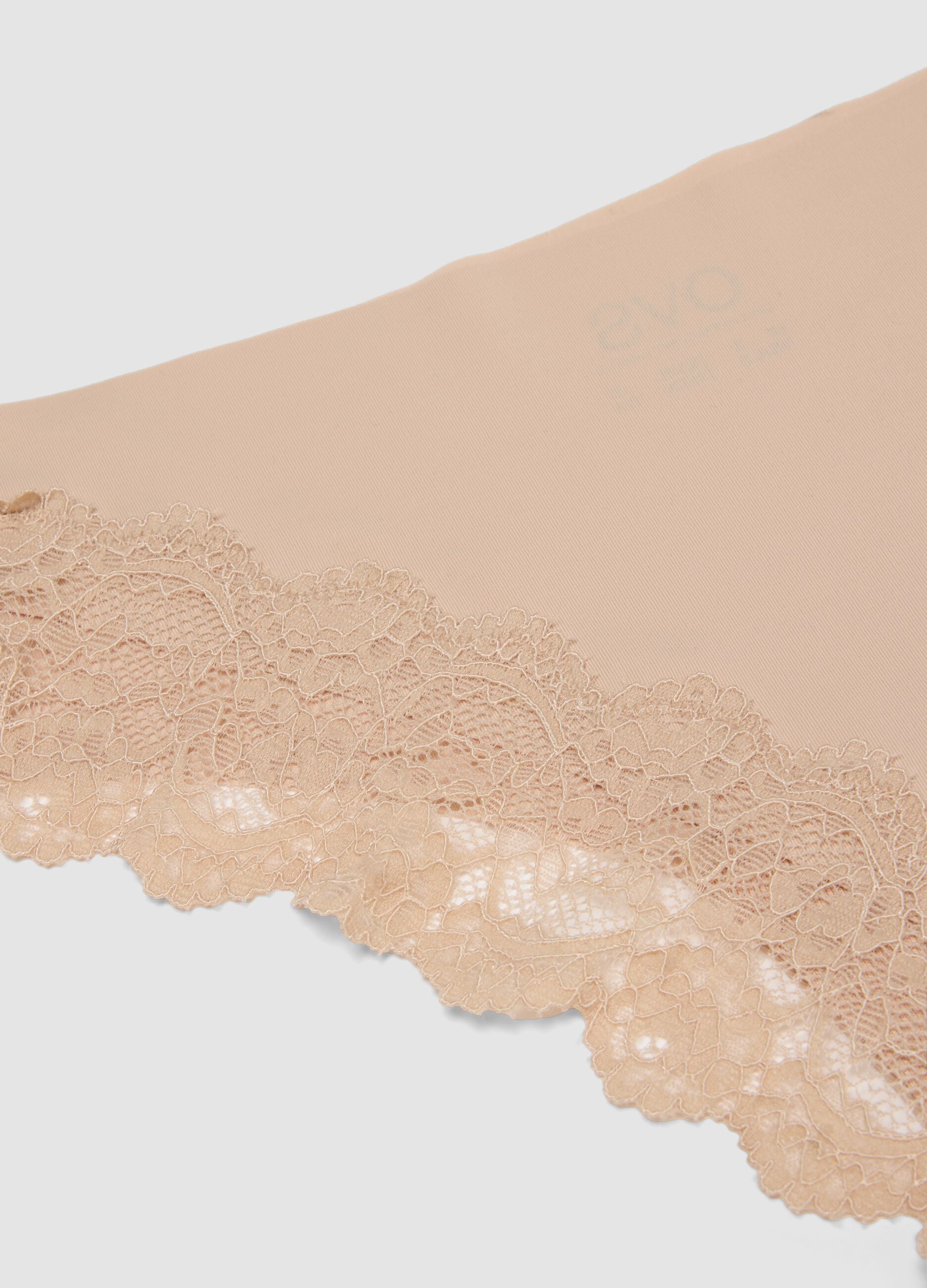 Beige stretch microfibre briefs with lace