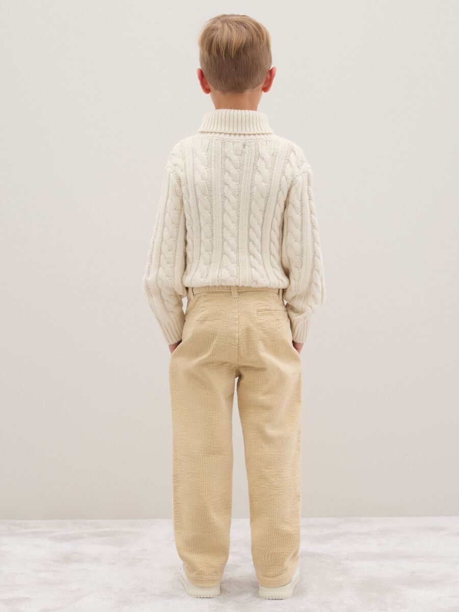 Children's beige trousers in stretch cotton and regular fit velvet_1