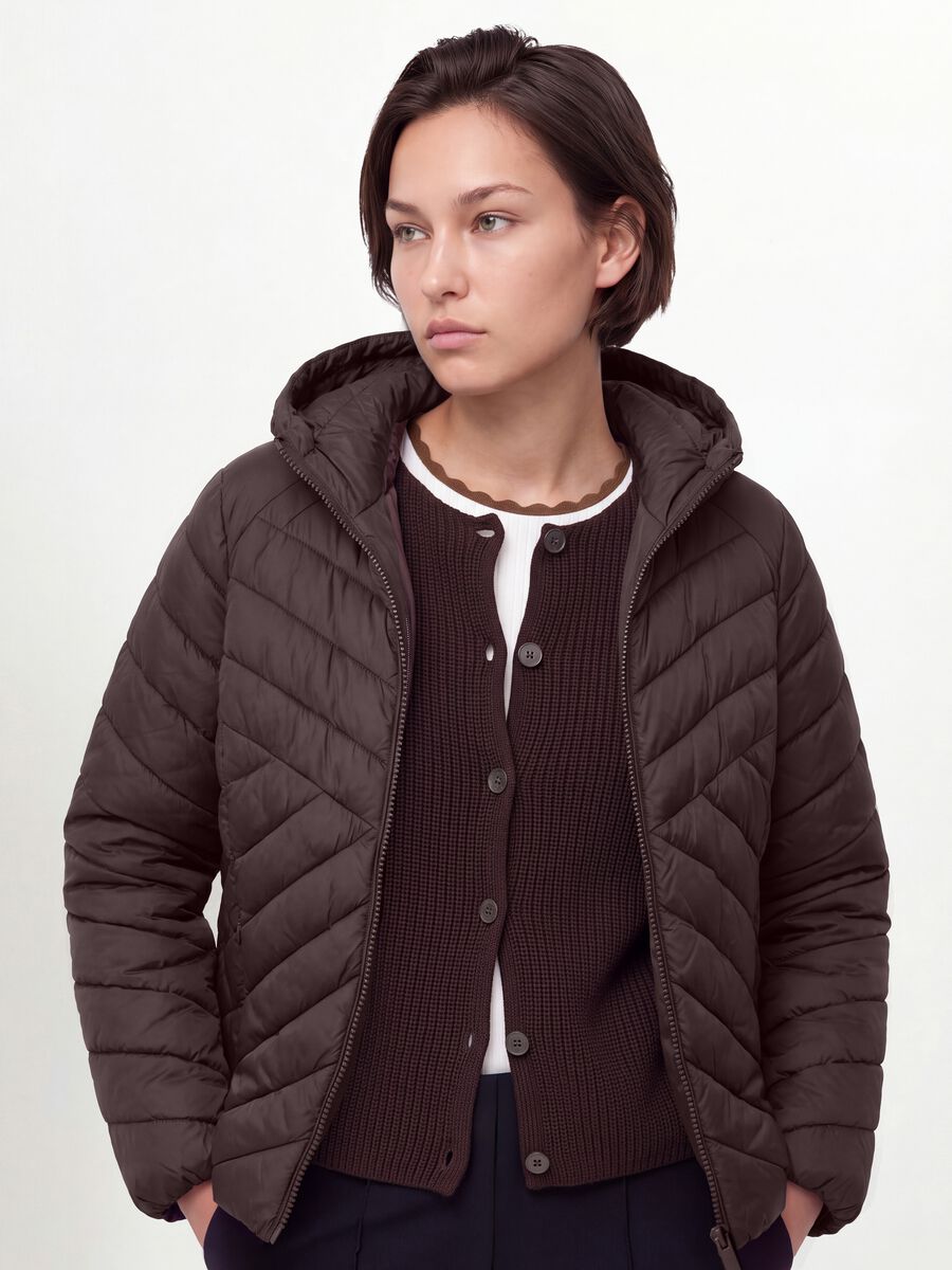 Giacca Ultralight viola trapuntata con cappuccio e zip regular fit_0