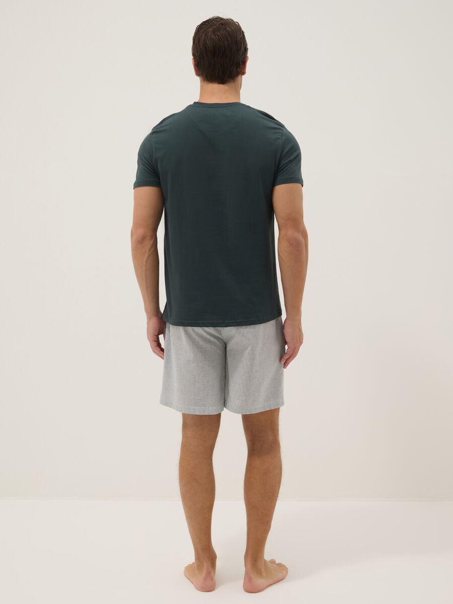 Green short-sleeve striped pyjama set in pure organic cotton jersey_2