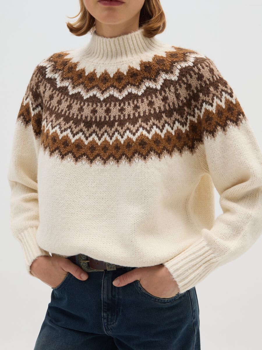 Multicolour regular fit pullover with jacquard pattern_4