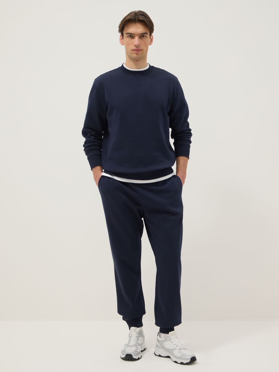 Felpa girocollo in misto cotone blu regular fit_1