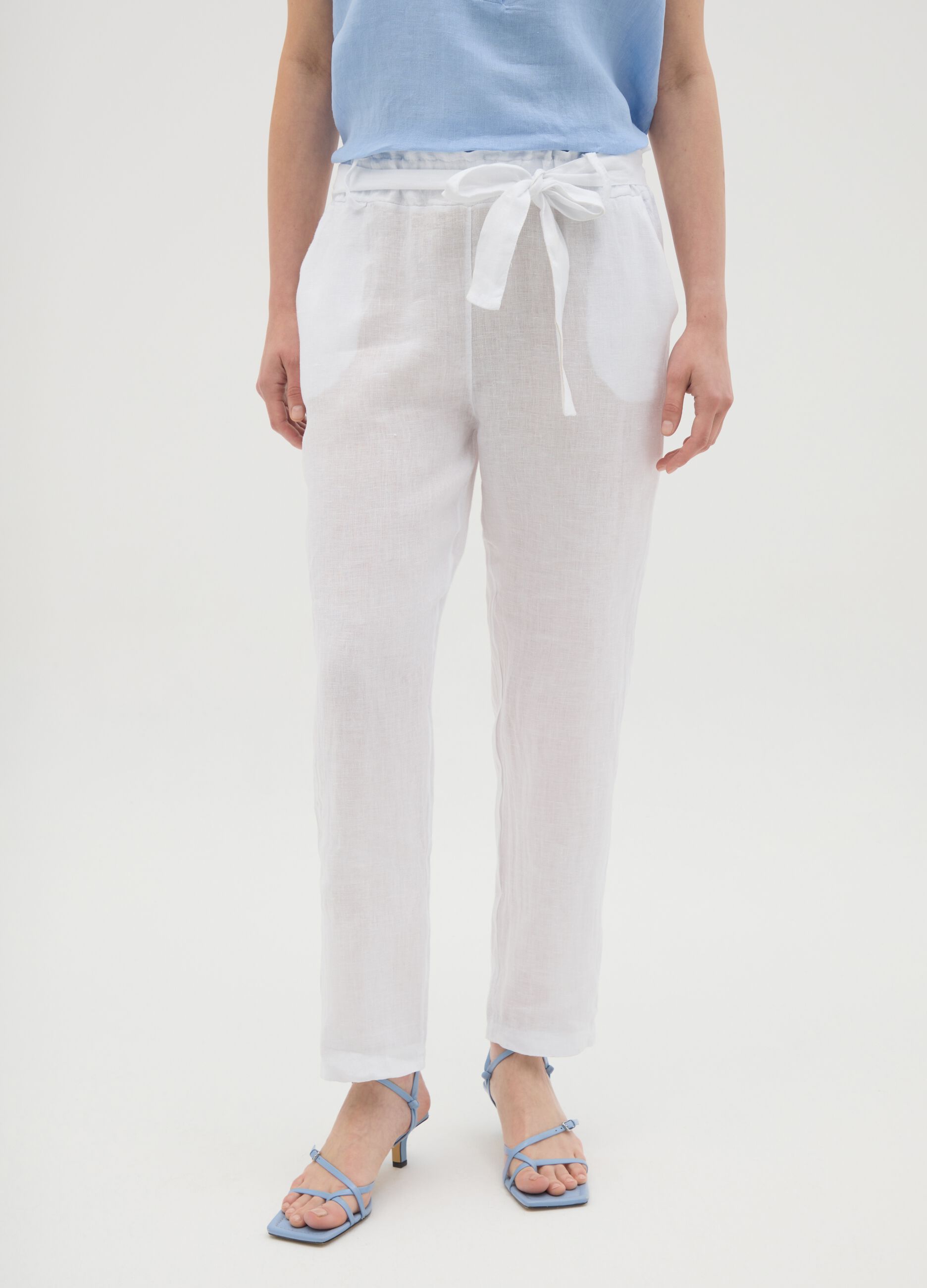 Women's pure white linen trousers regular fit