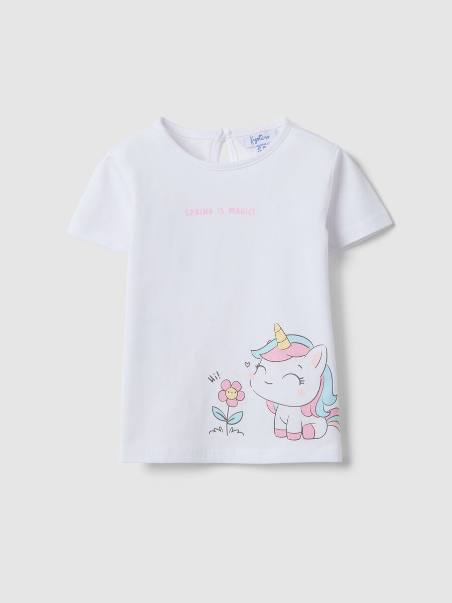 White pure cotton T-shirt for girls regular fit with unicorn_0