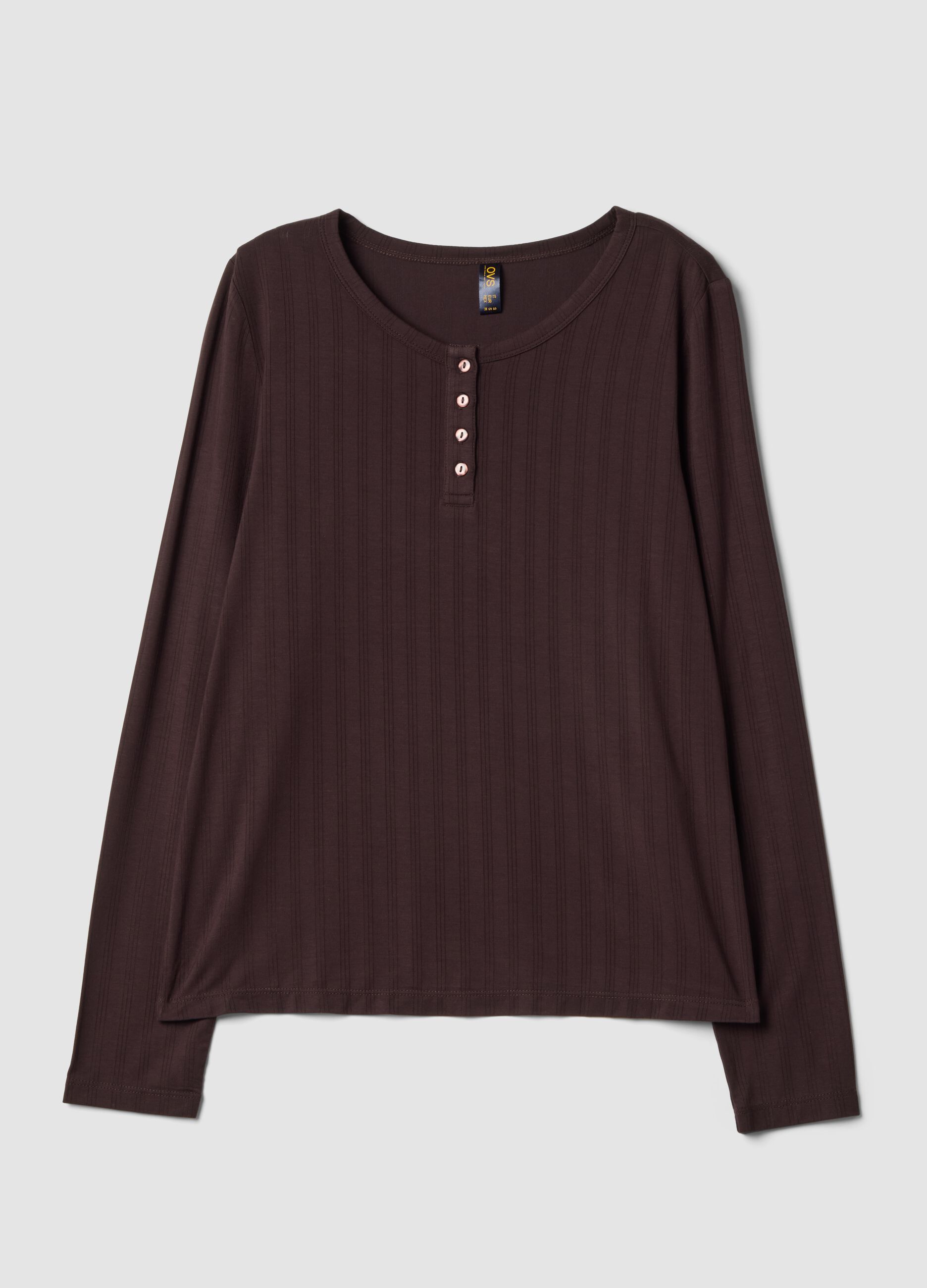 Brown ribbed stretch viscose pyjama top