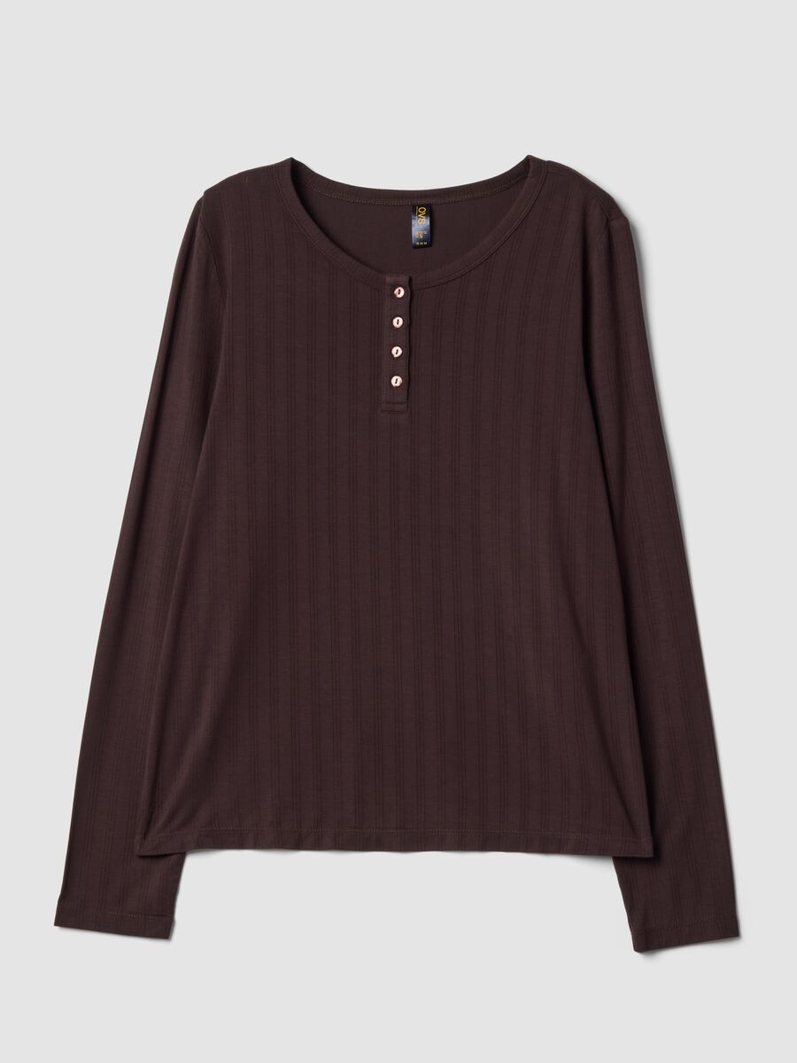 Brown ribbed stretch viscose pyjama top_0