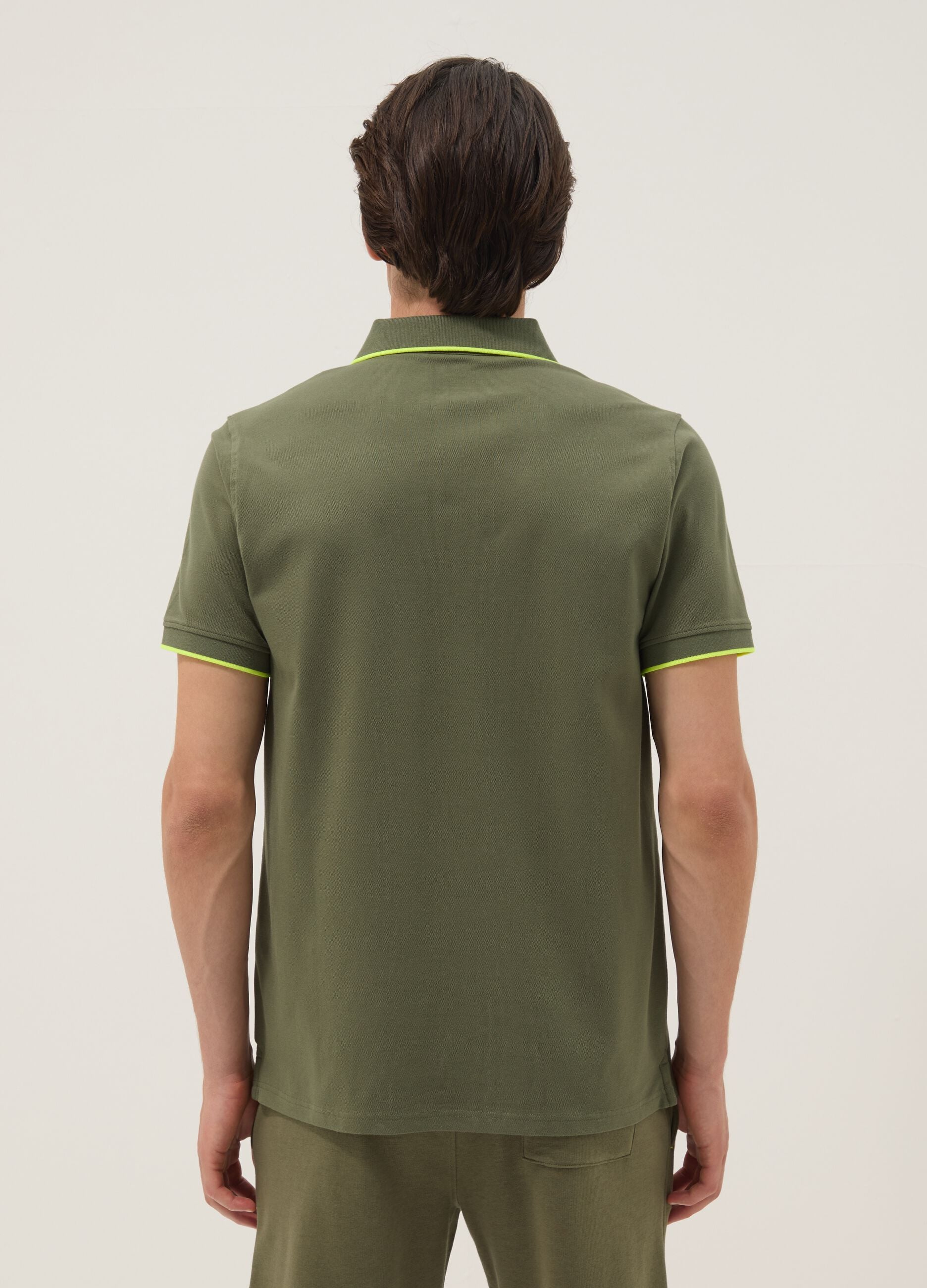 Green stretch cotton polo shirt with classic collar