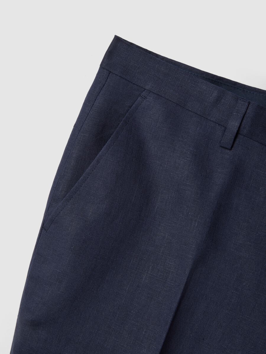Pantaloni in puro lino blu slim fit_1
