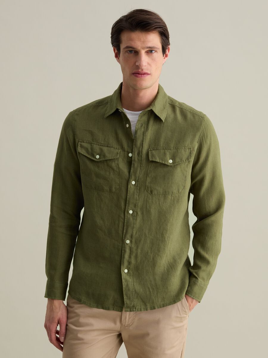 Regular-fit shirt in linen with pockets_0