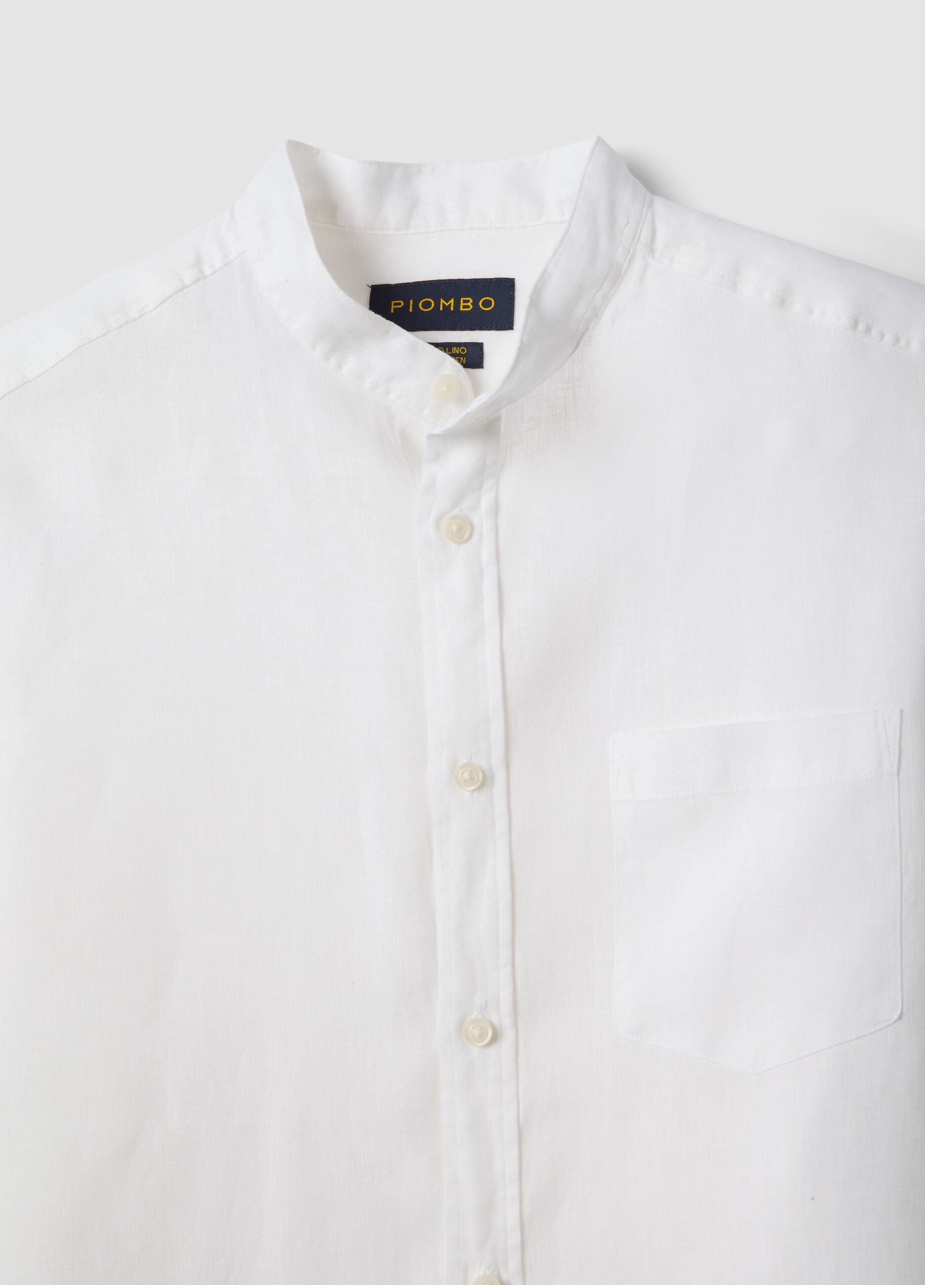 White shirt with mandarin collar in pure linen regular fit