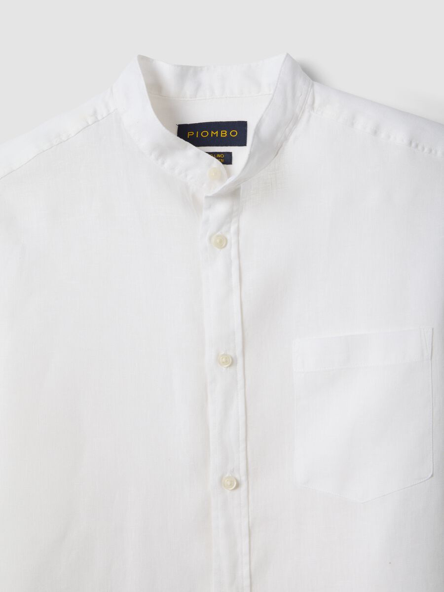 Camicia bianca con collo alla coreana in puro lino regular fit_5