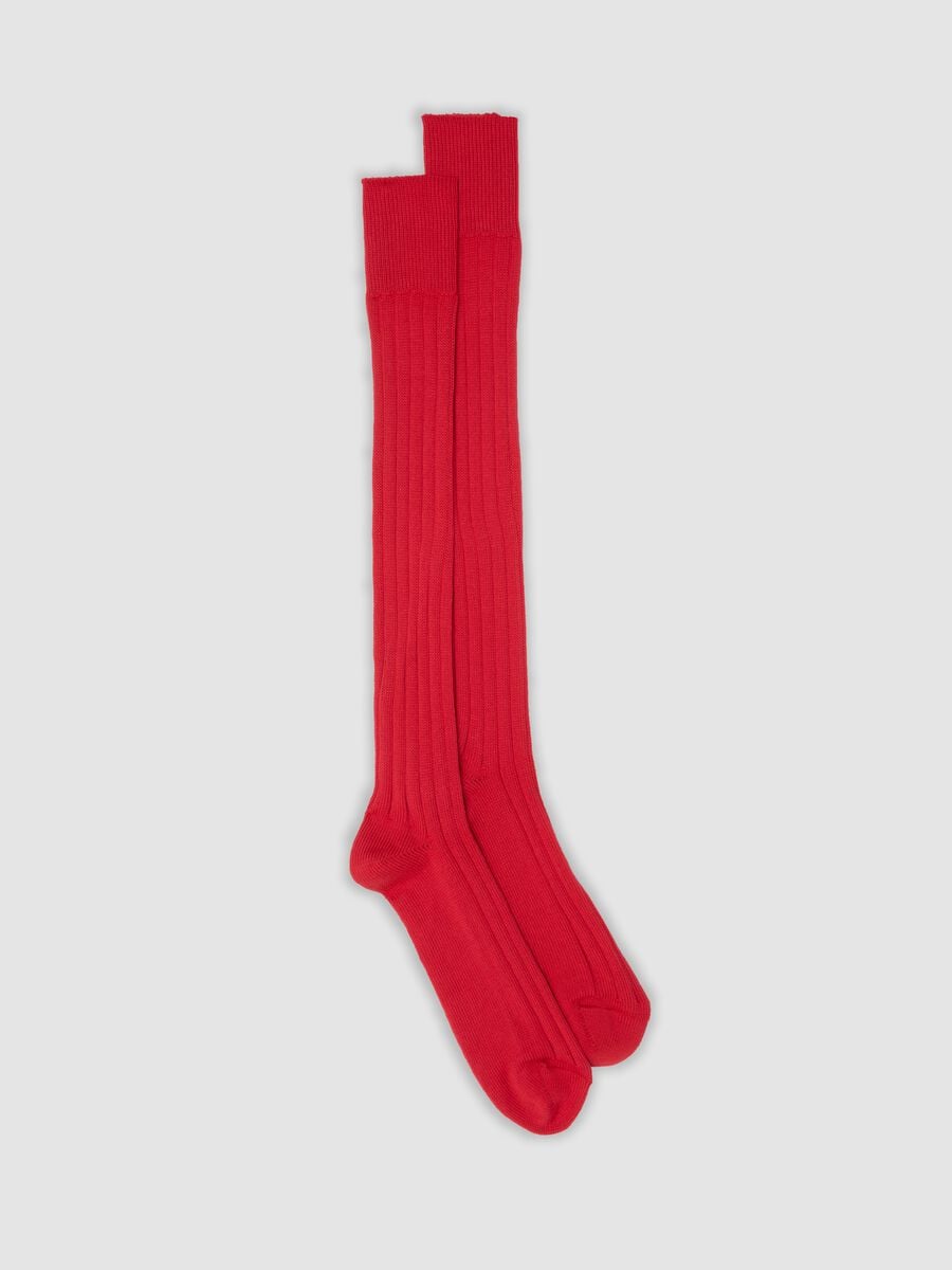 Red long ribbed socks in pure cotton_0