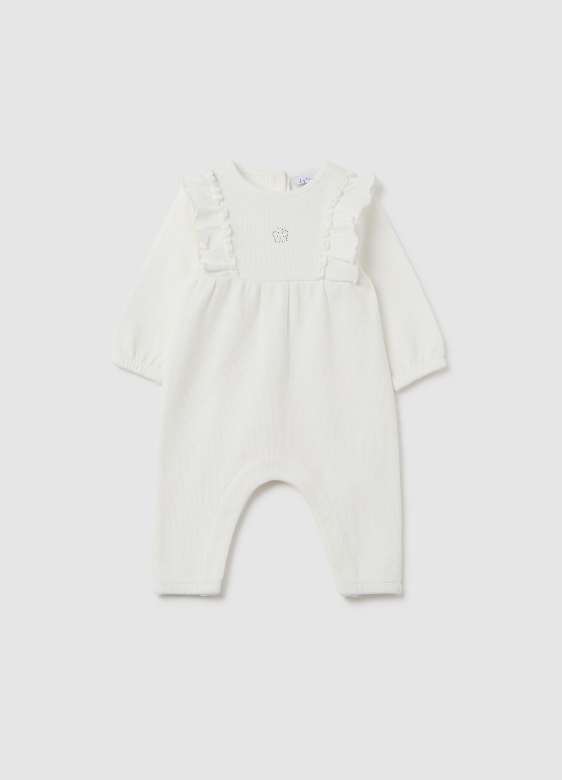 White pure cotton baby romper with zip