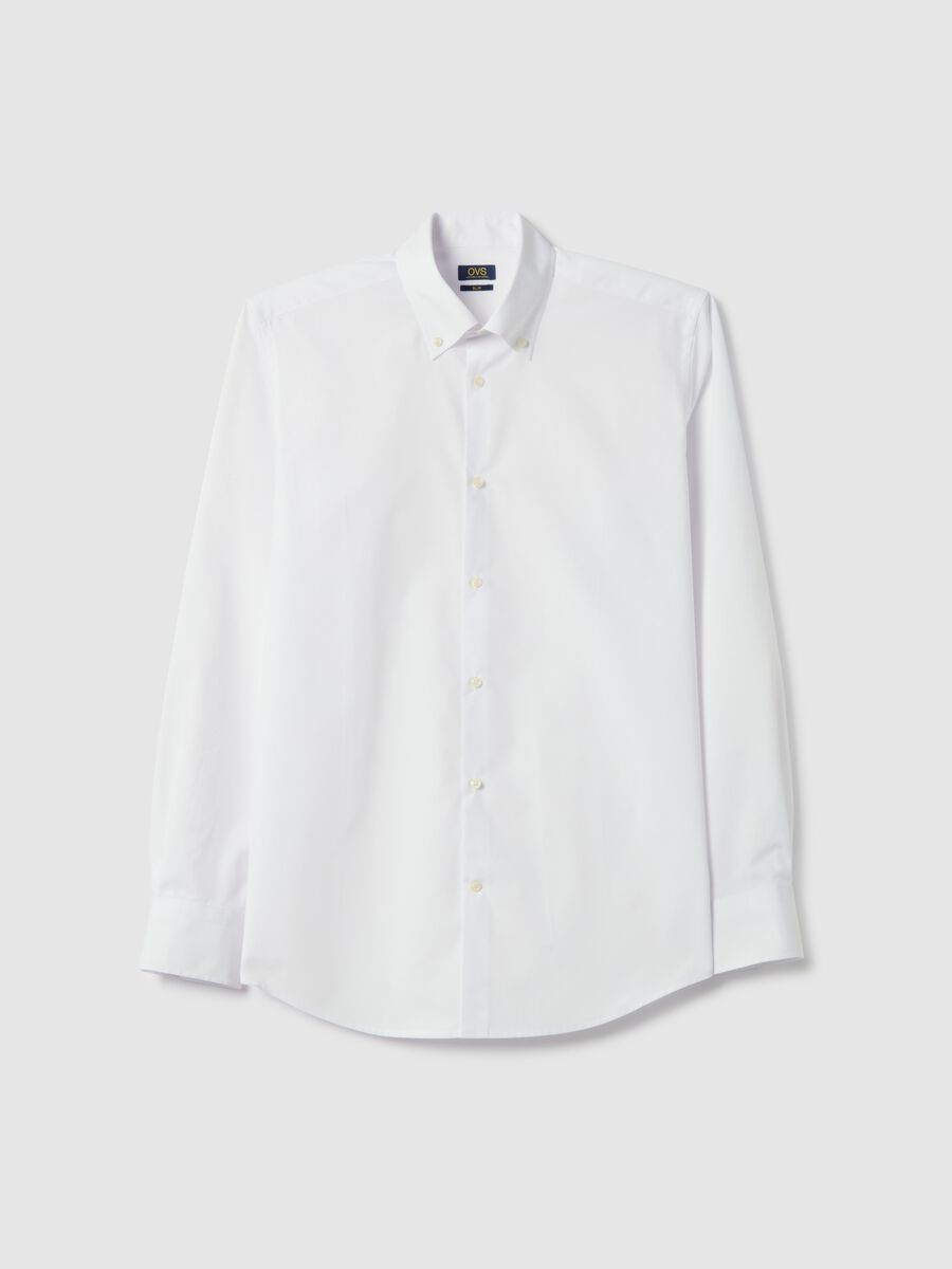 White cotton blend slim fit easy iron shirt_4