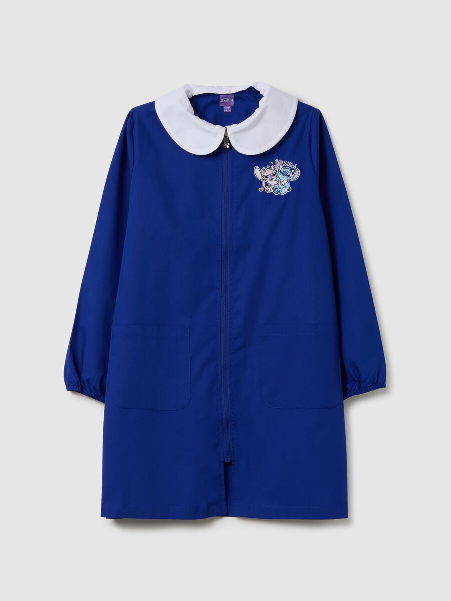 Girls' multicolour cotton blend school smock with Stitch embroidery_0