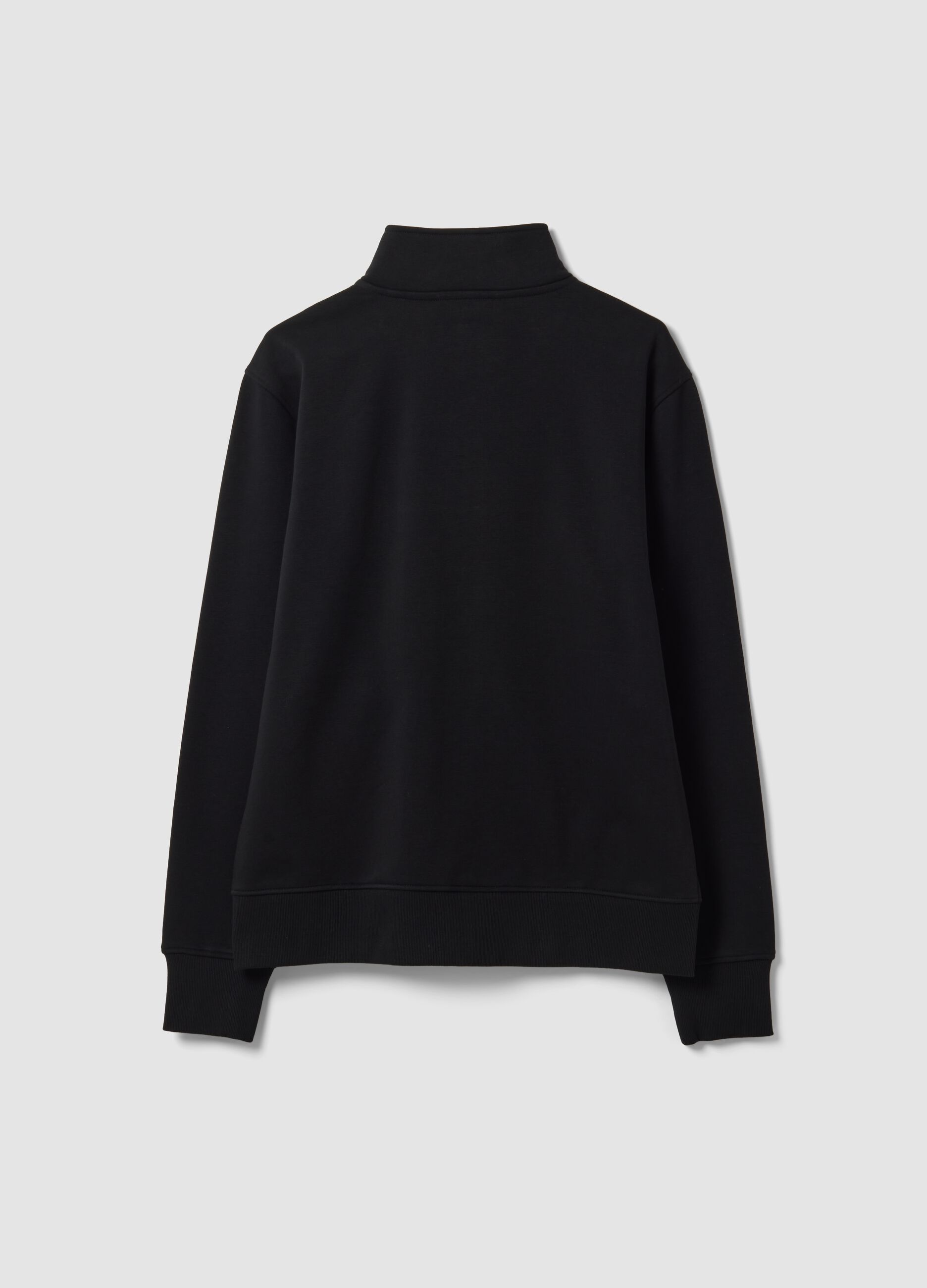 Black cotton-blend regular-fit sweatshirt with crew neck and zip