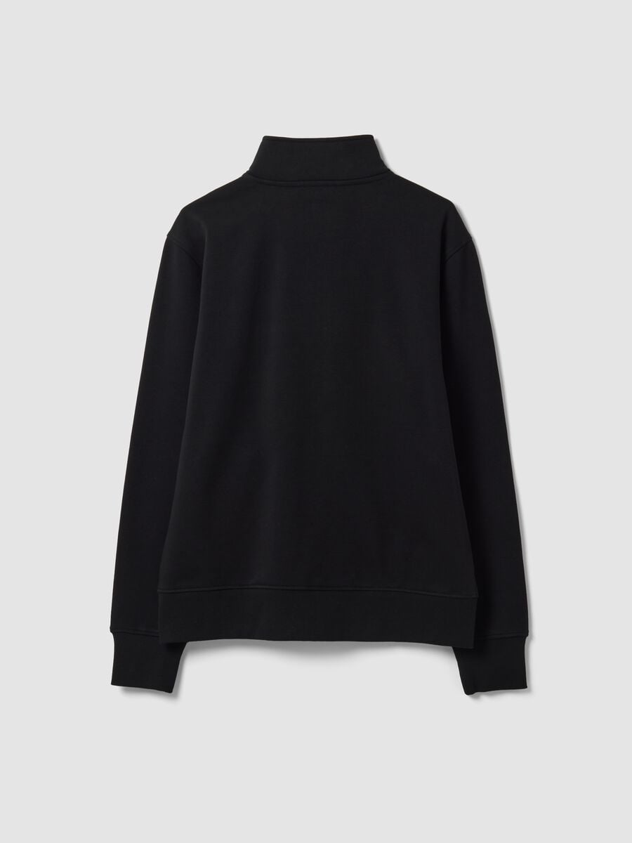 Felpa nera in misto cotone con girocollo e zip regular fit_2