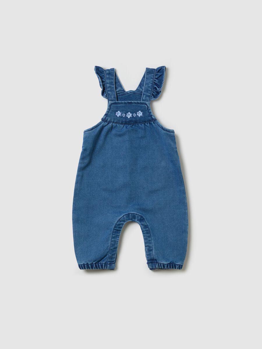 Denim dungarees with frills_0