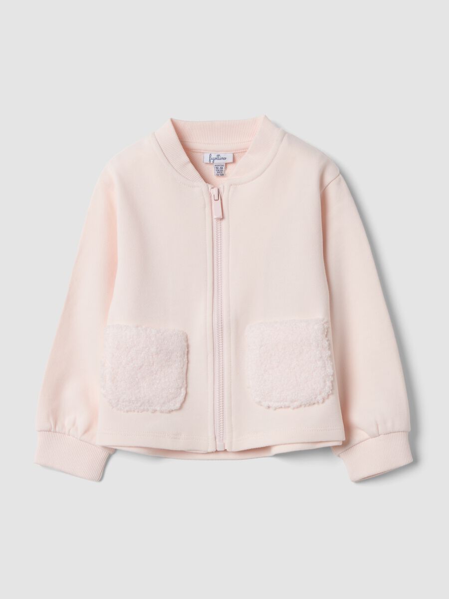 Pink pure cotton sweatshirt with crew neck and zip_0