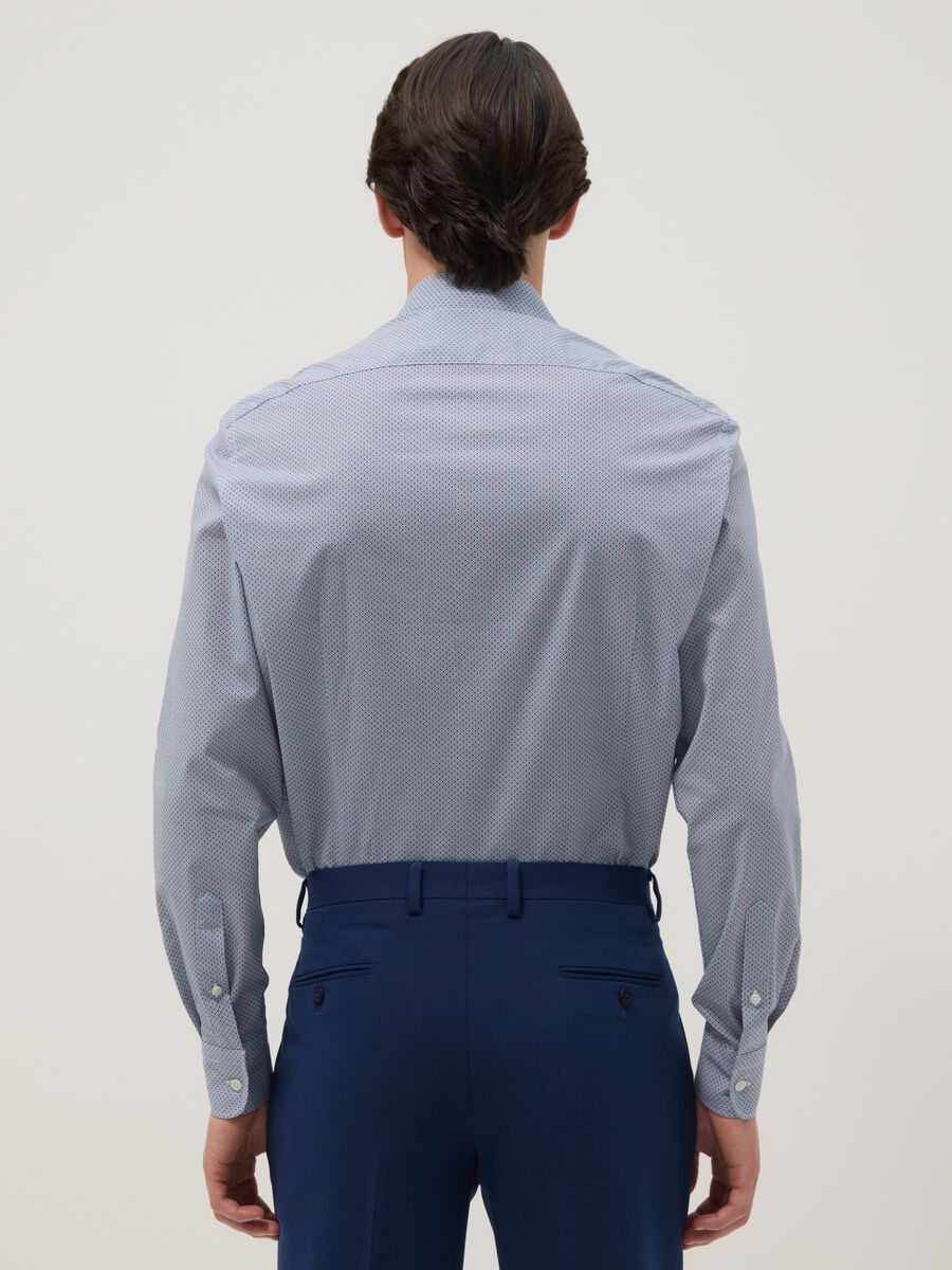 Slim fit blue stretch cotton shirt with micro checks_1