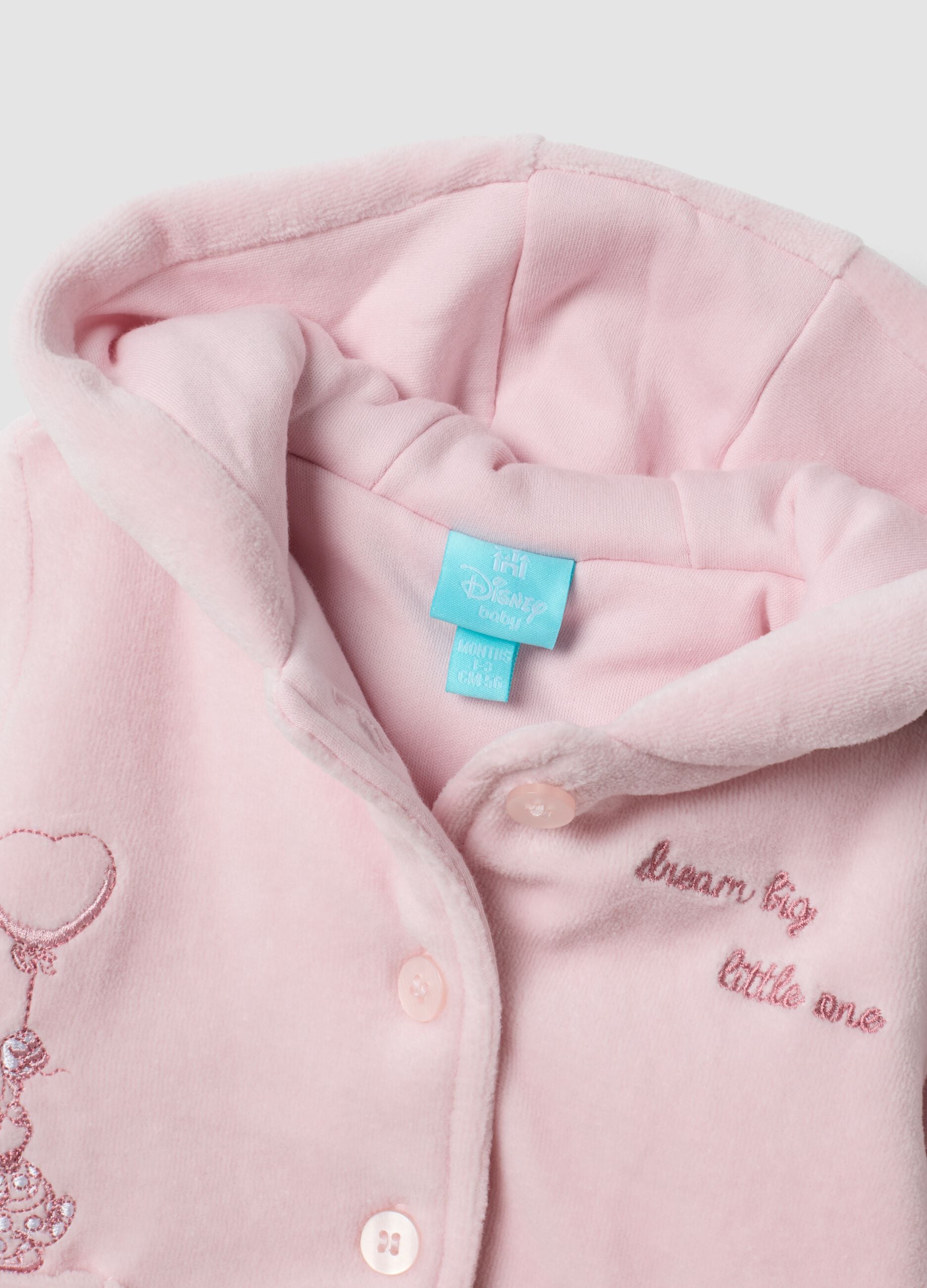 Pink hooded organic cotton-blend jacket with Minnie embroidery for baby girl