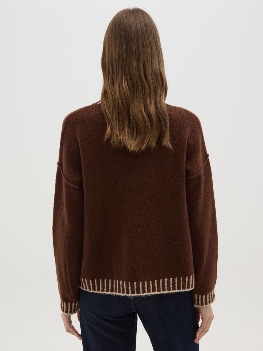 Brown High Neck Sweater with Contrasting Edges_2