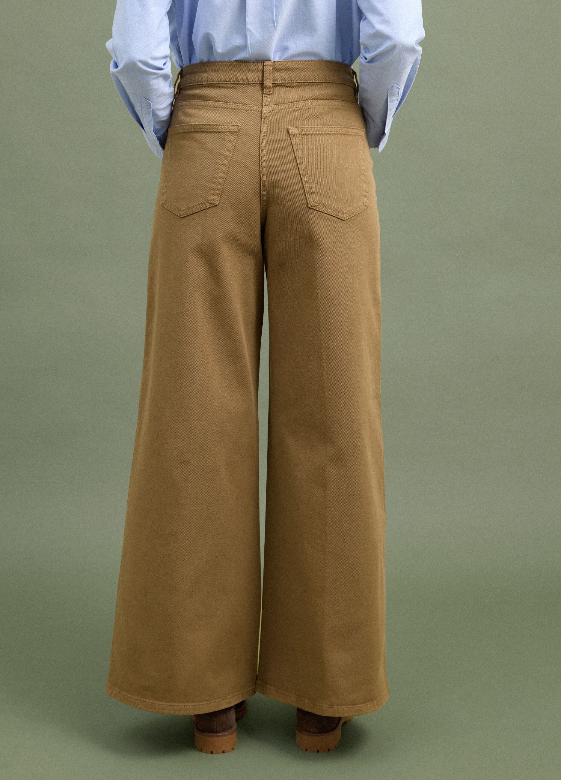 Brown stretch cotton wide-leg trousers