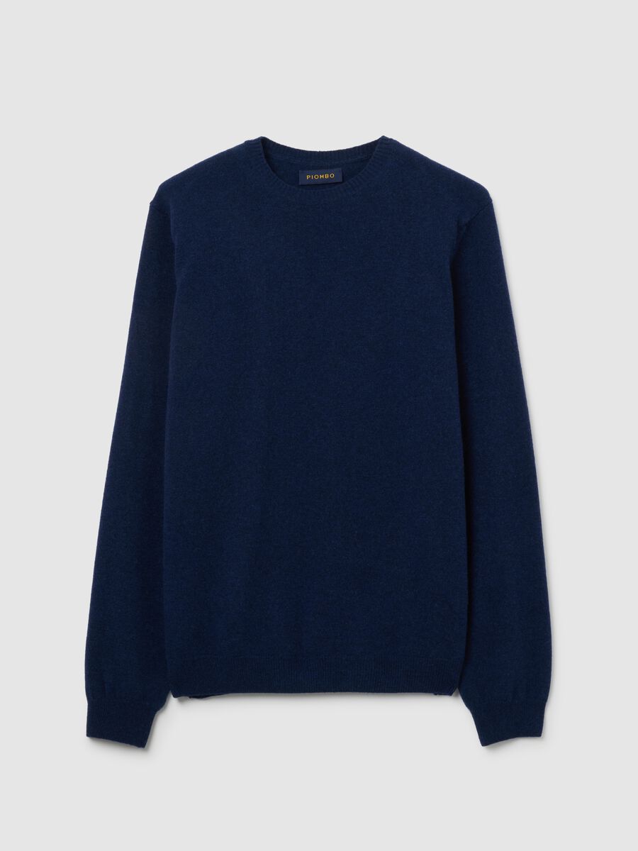 Maglione in pura lana d'agnello blu regular fit con scollo rotondo_0