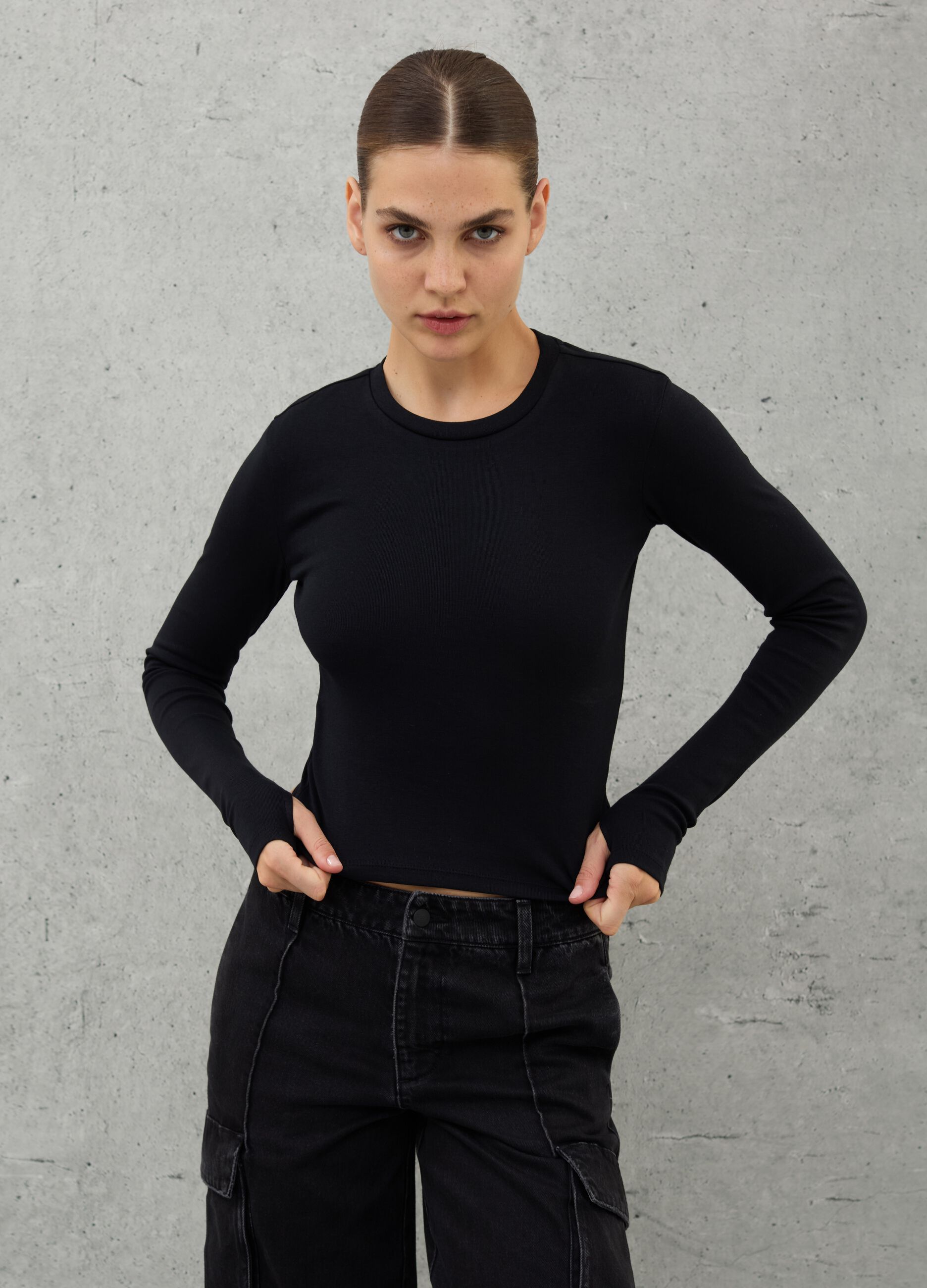 Crop Long-sleeved T-shirt Black