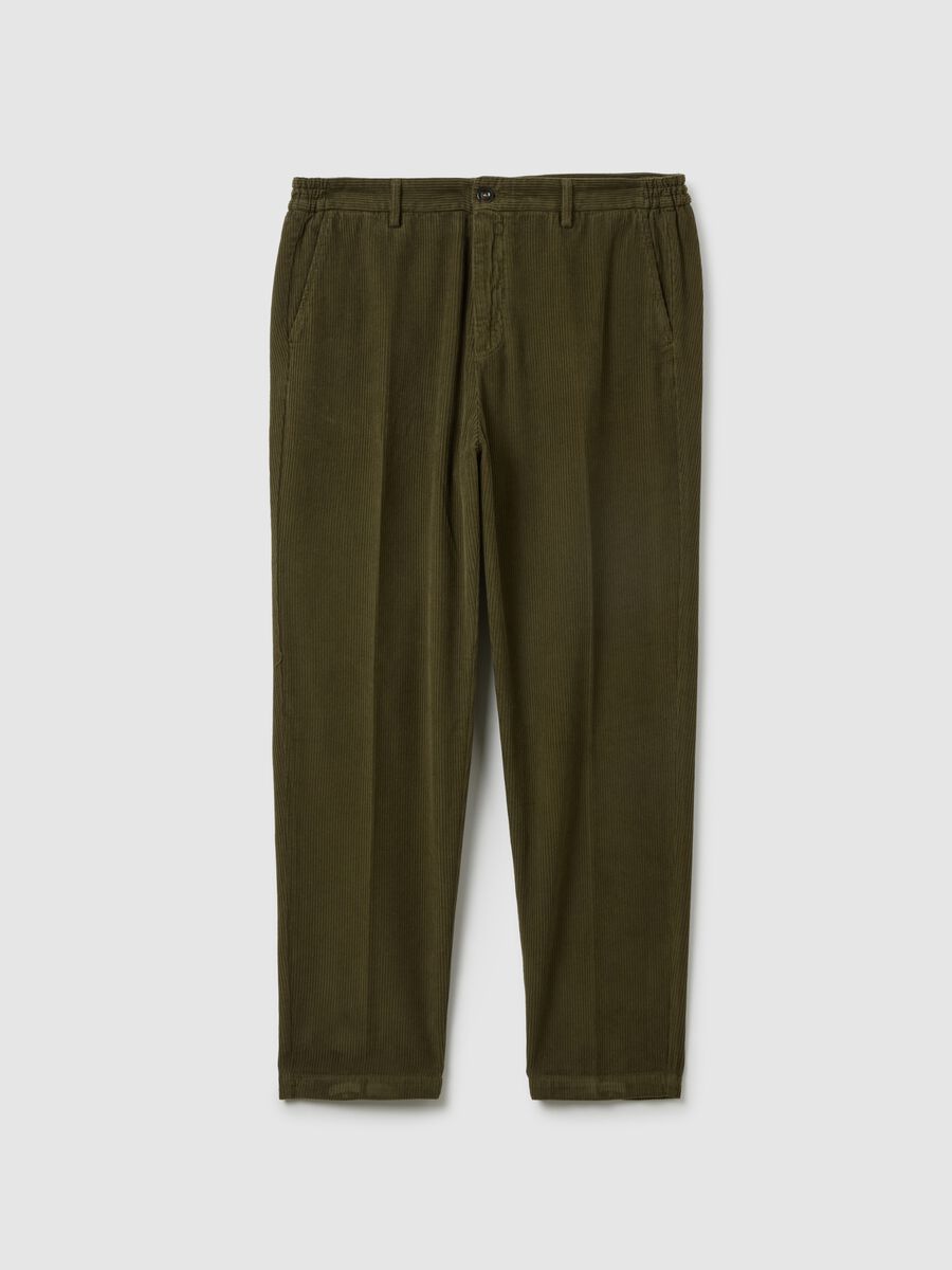 Green corduroy chino trousers in pure cotton, regular fit_0