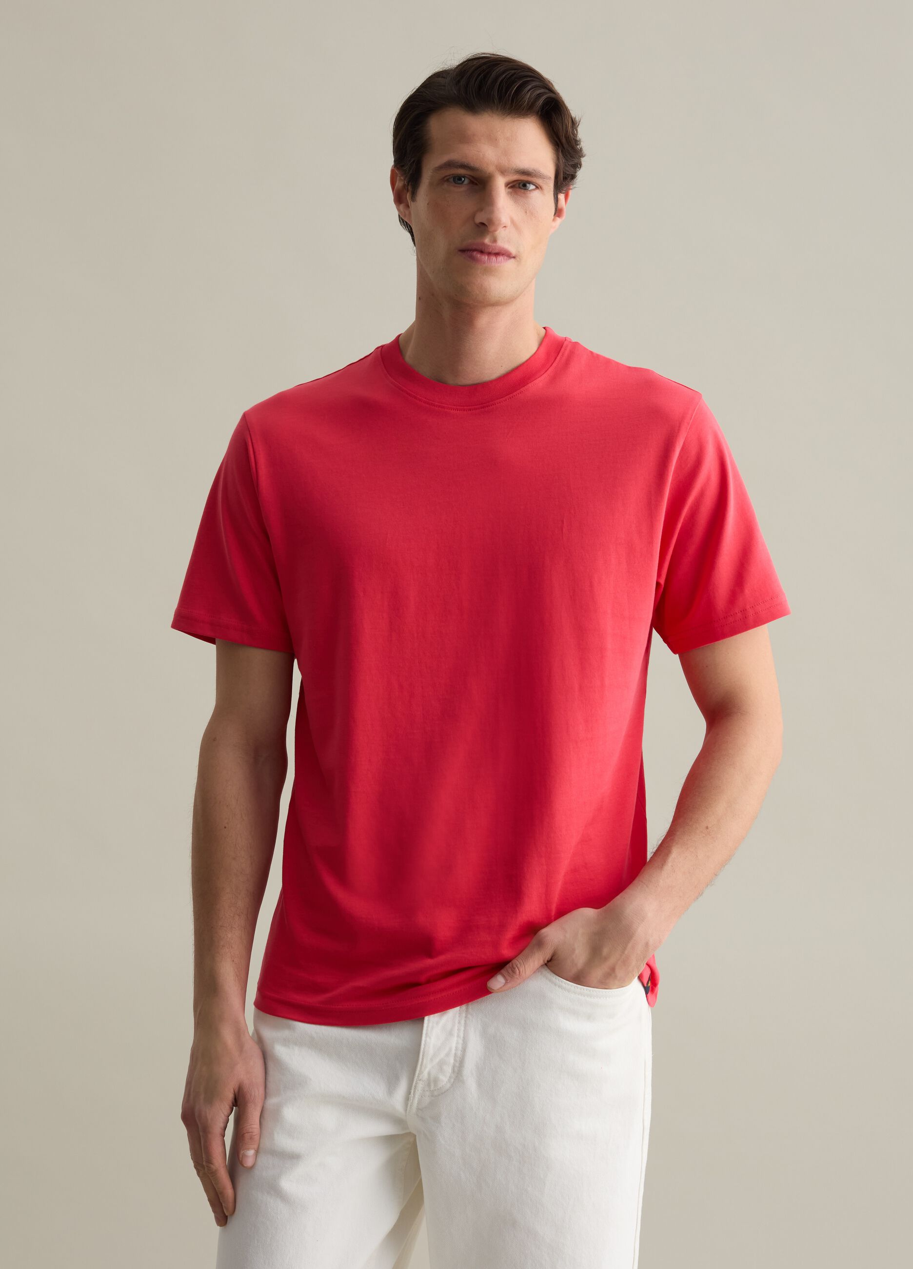 T-shirt girocollo in cotone tinta unita