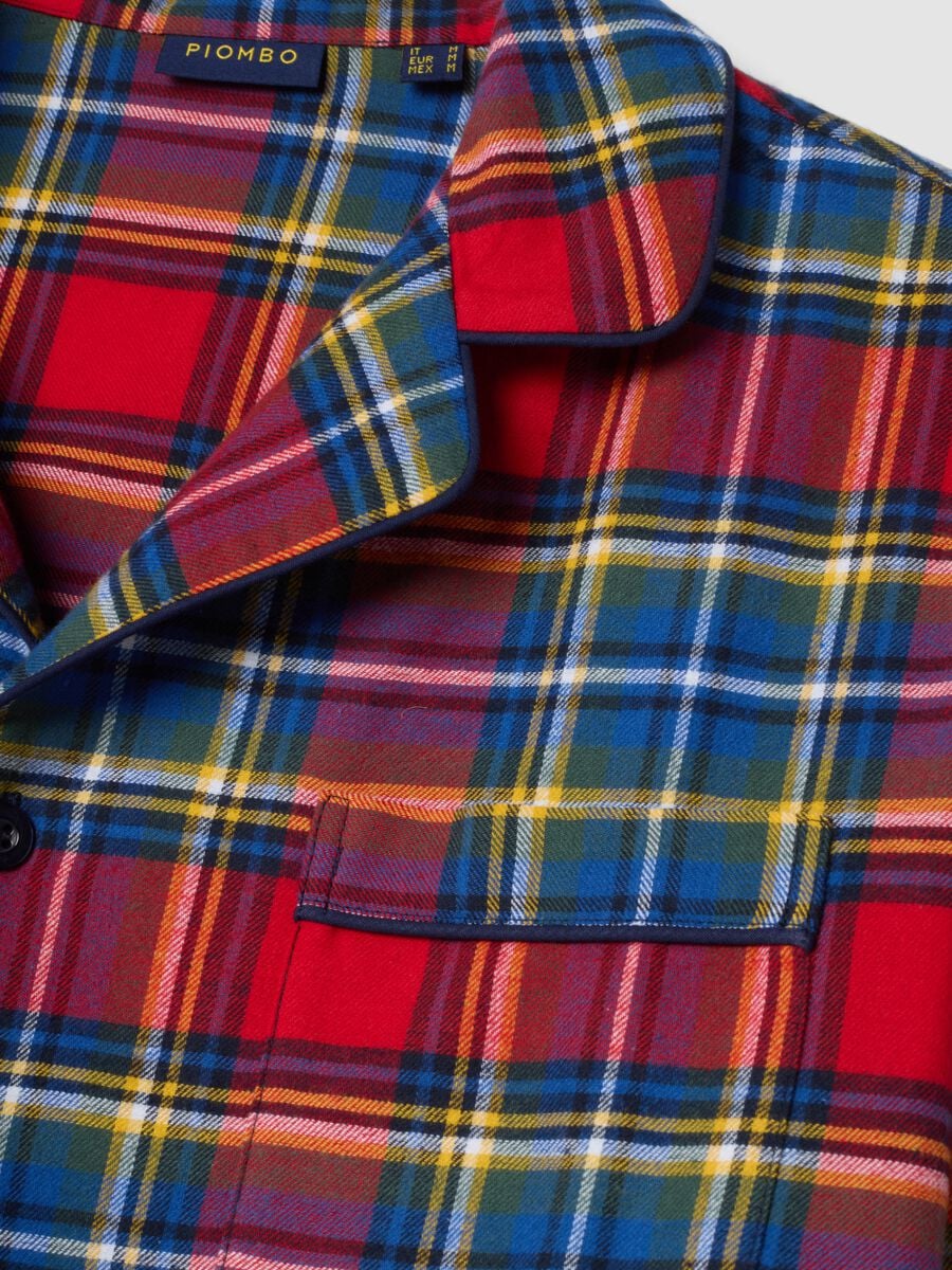 Pigiama rosso e blu in puro cotone organico con colletto regular fit_1