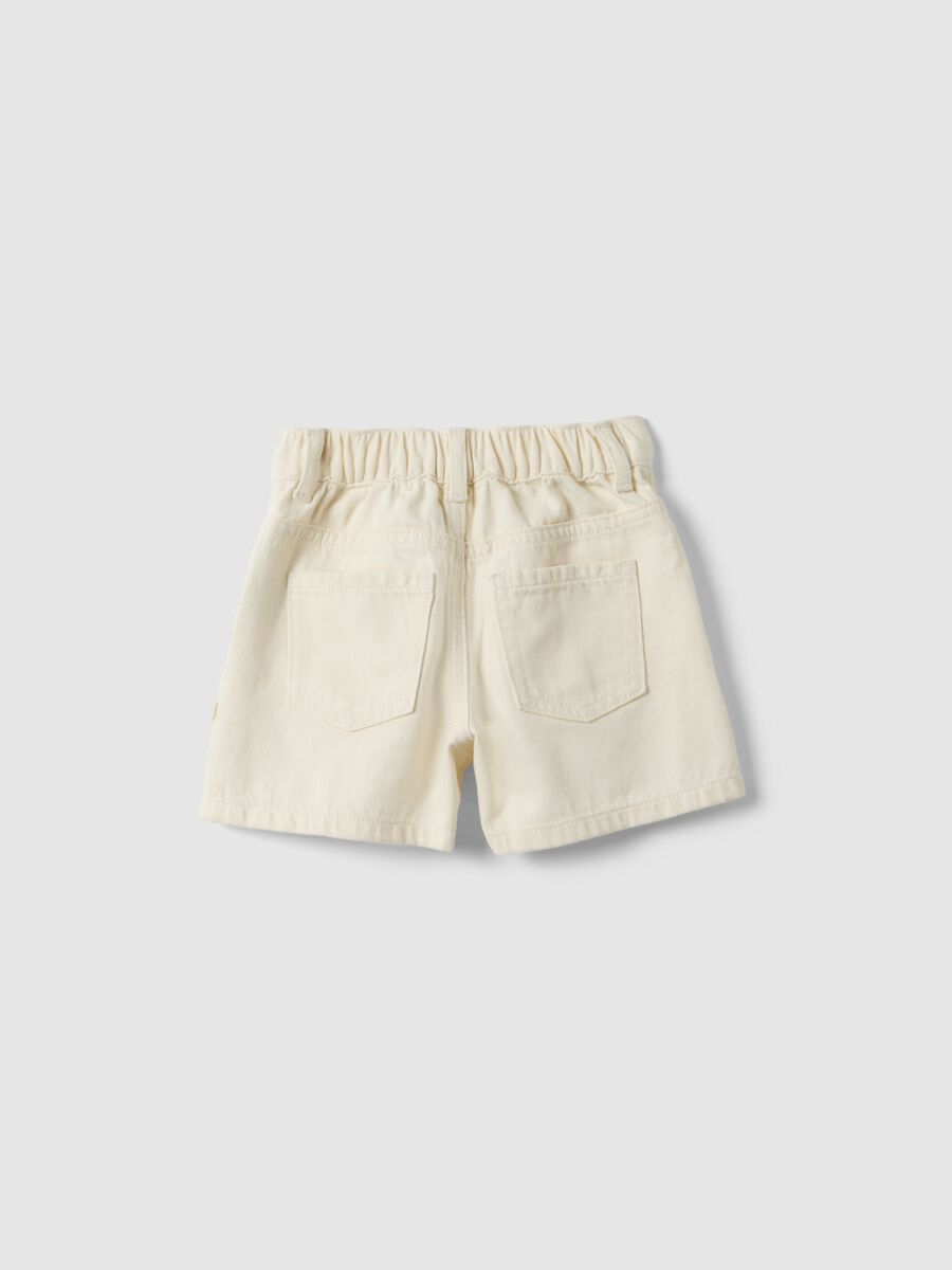 Girls' white pure cotton denim shorts regular fit with lace trim_1